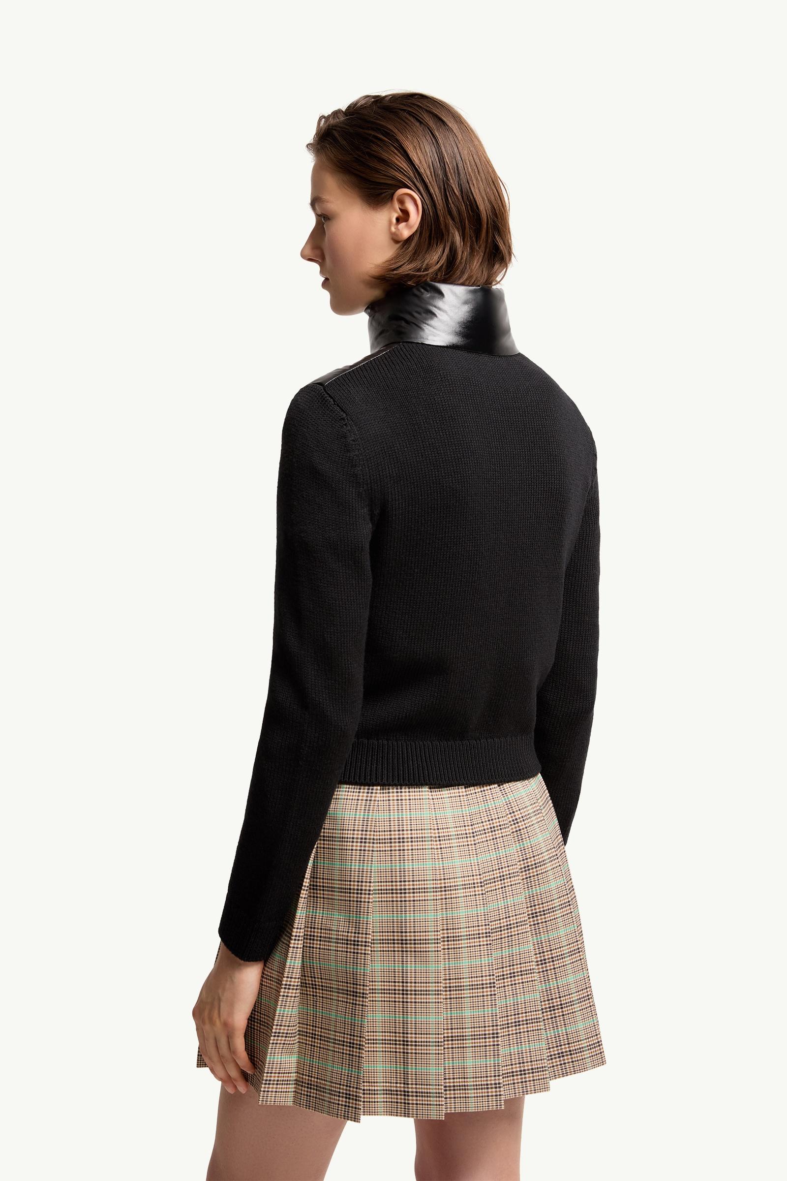 Black Padded Zip-Up Wool Cardigan - Sweaters & Cardigans for Women