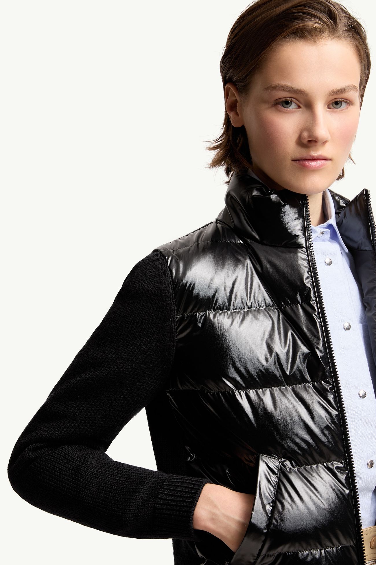 Wattierte Strickjacke aus Wolle mit Reißverschluss Damen Schwarz Moncler 5