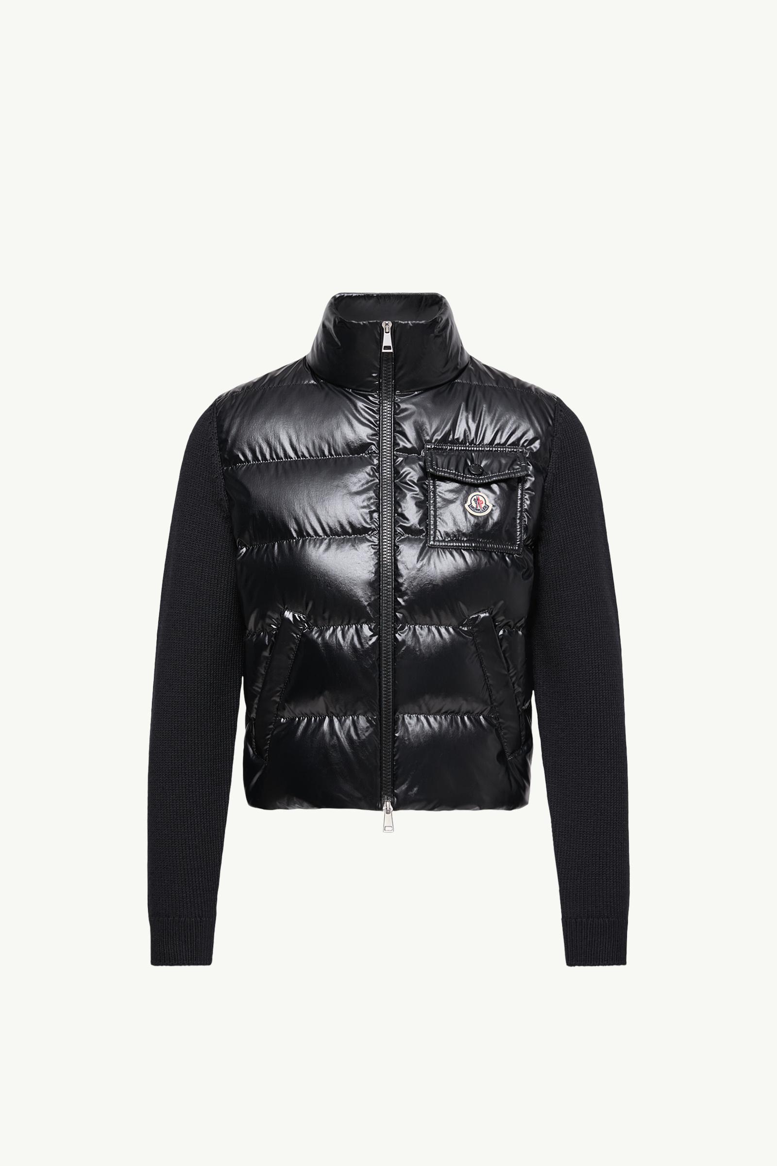 Black Padded Zip-Up Wool Cardigan - Sweaters & Cardigans for Women