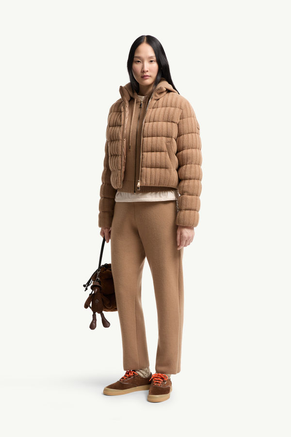 羊毛及羊絨混紡夾層開襟毛衣 女士 駱駝米色 Moncler 0