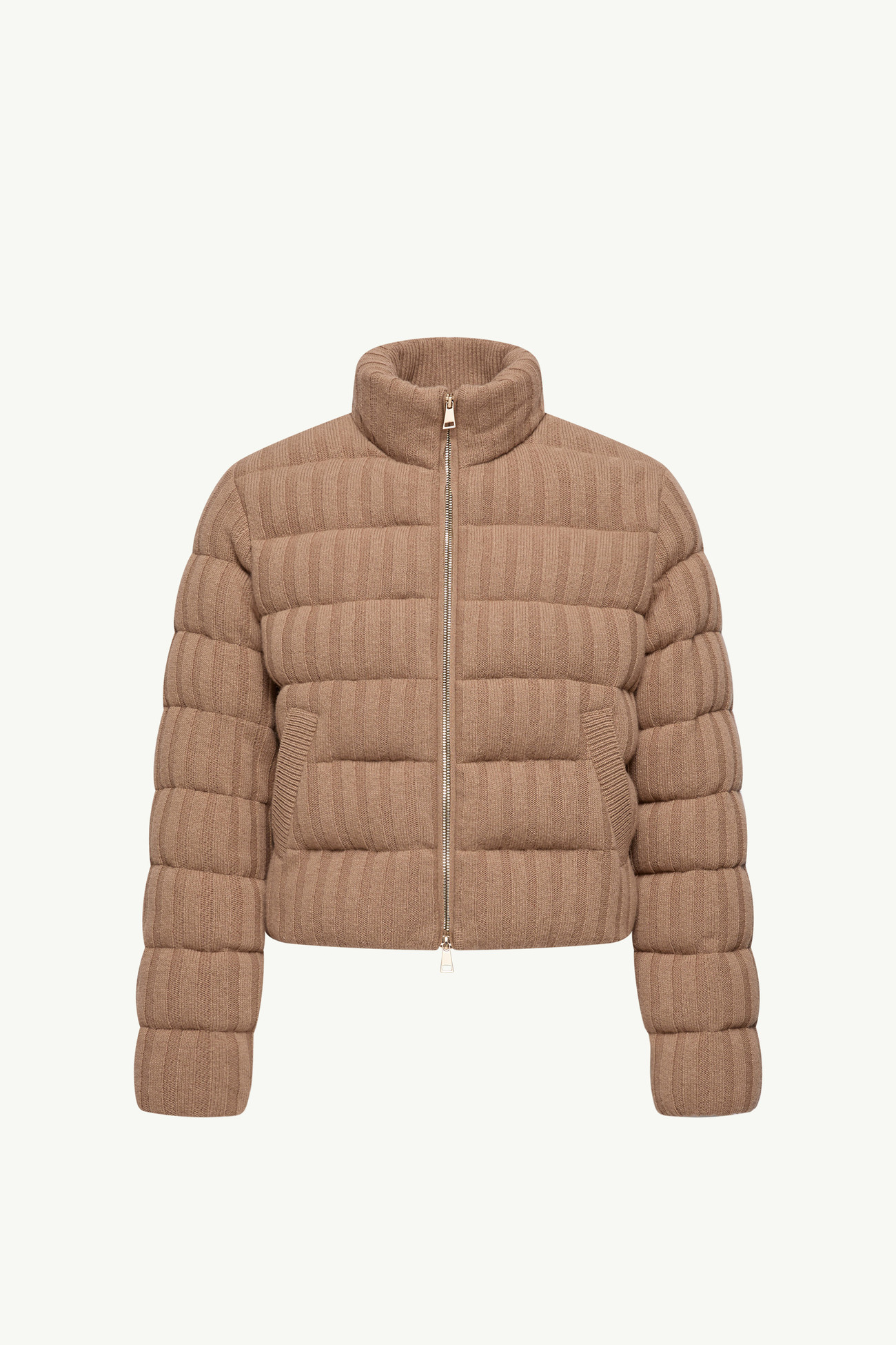 Cardigan imbottito in misto lana e cashmere Donna Beige Cammello Moncler 2