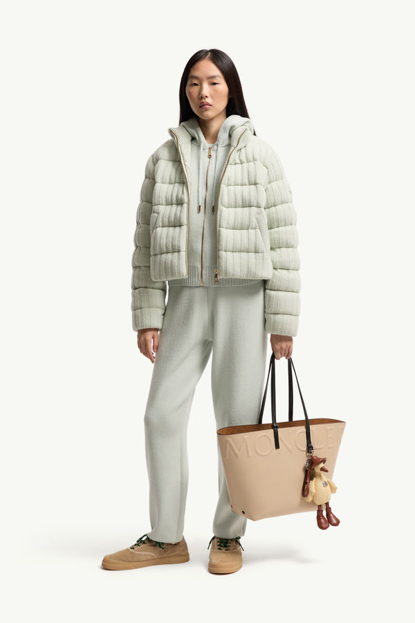 Cardigan imbottito in misto lana e cashmere Donna Verde Chiaro Moncler 0