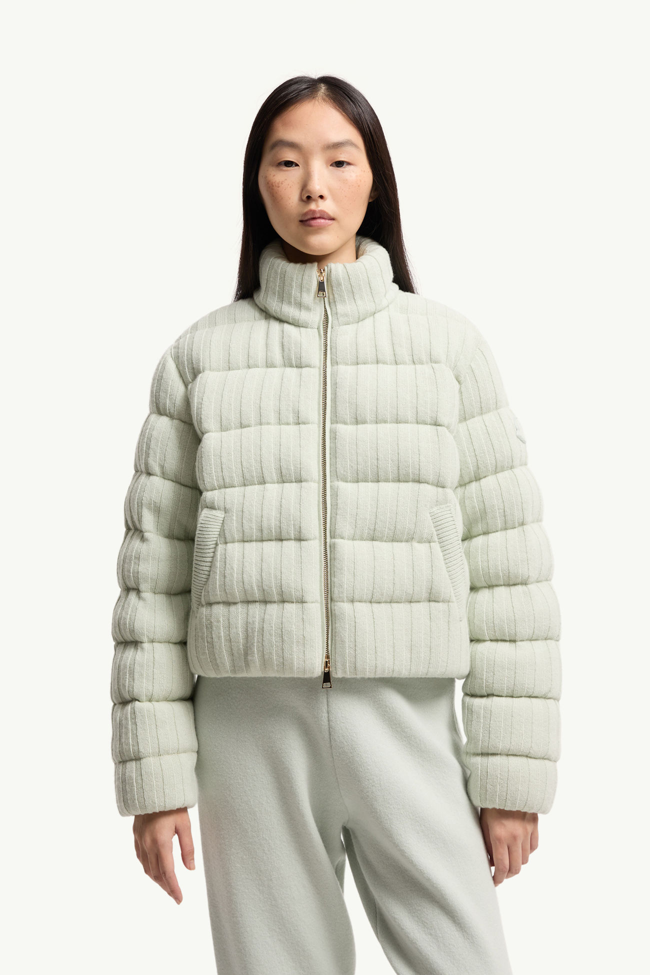 Wool & Cashmere Blend Padded Cardigan Women Light Green Moncler 3