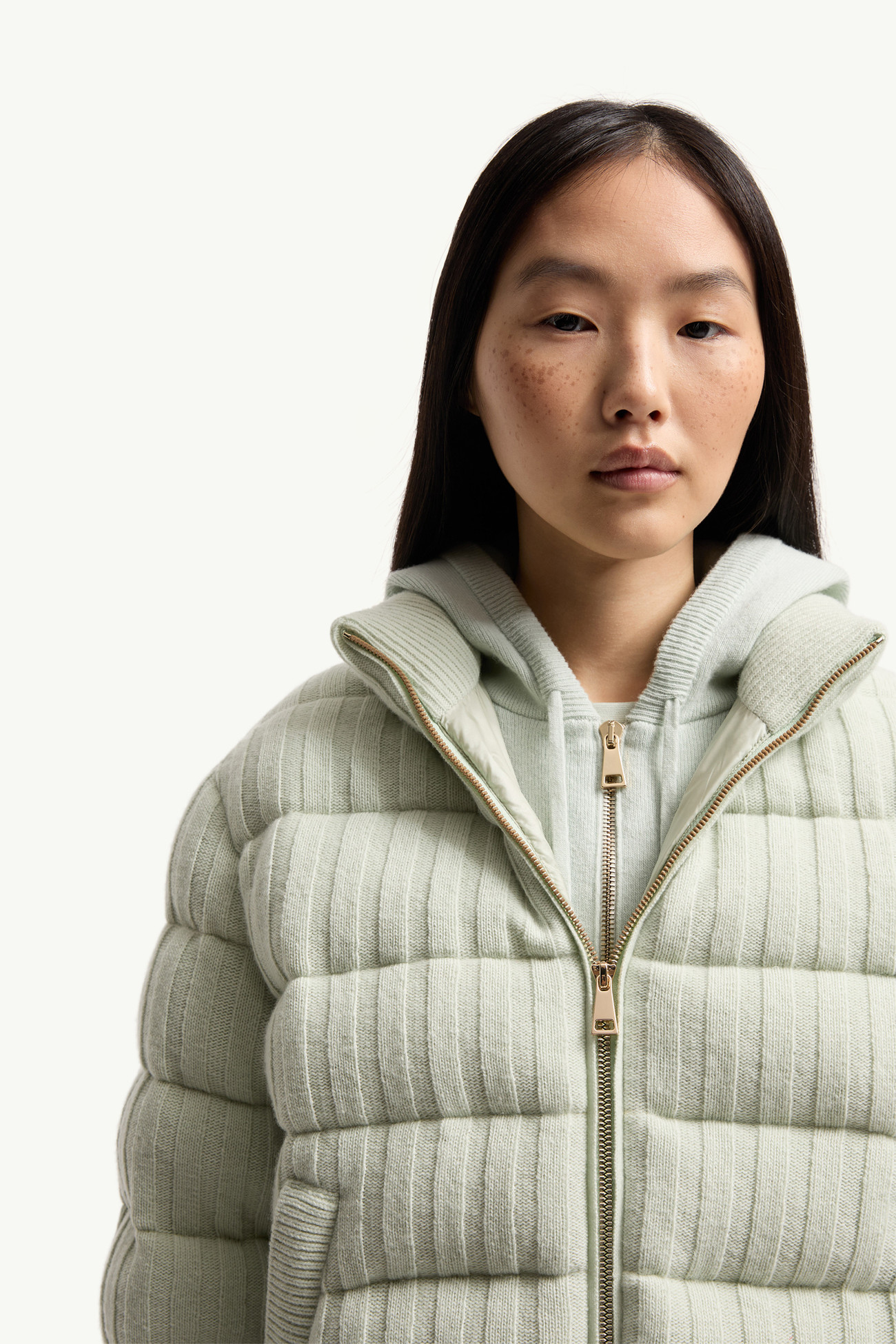 Cardigan imbottito in misto lana e cashmere Donna Verde Chiaro Moncler 5
