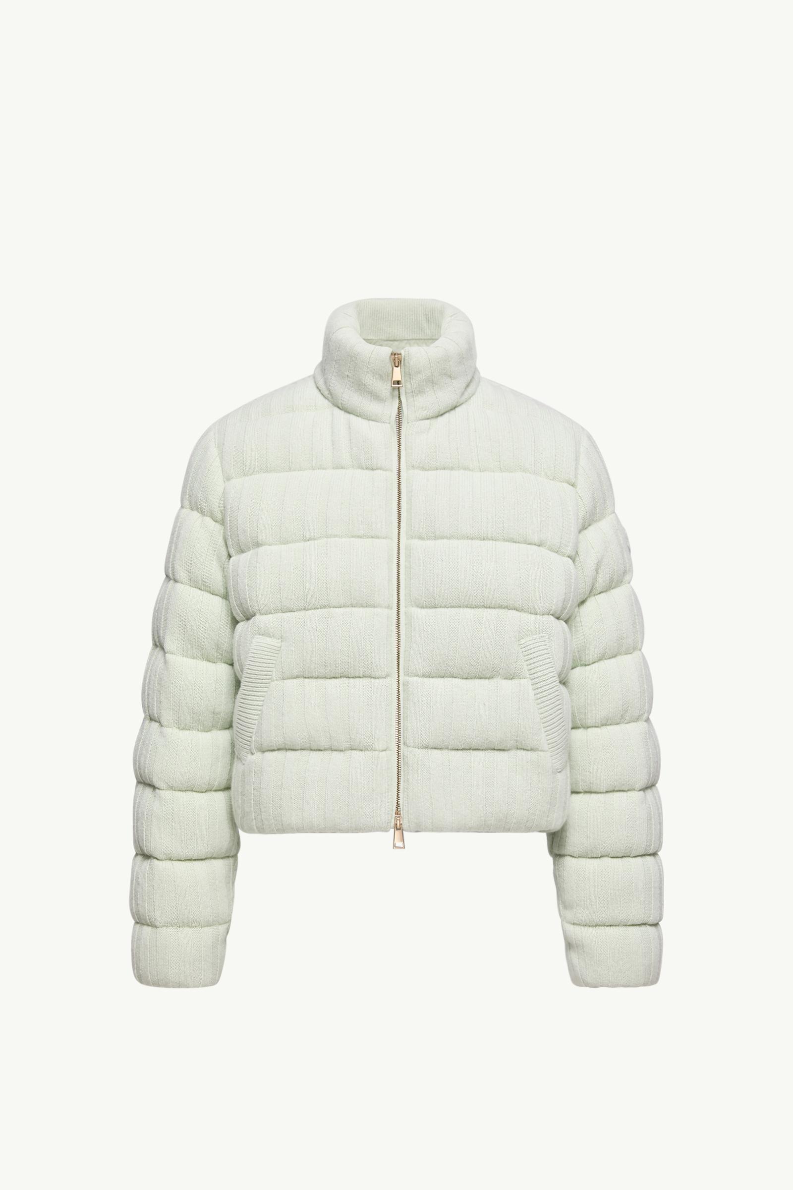 Light Green Wool & Cashmere Blend Padded Cardigan - Short Down