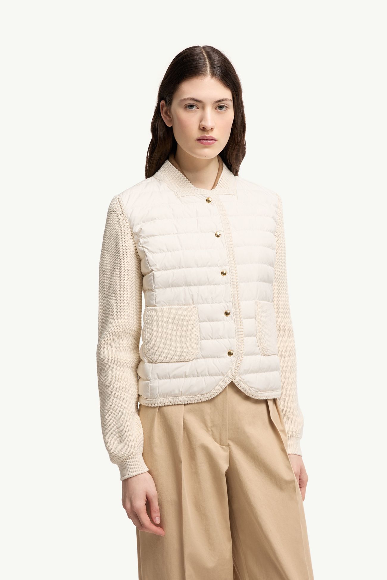 Cardigan matelassé en coton Femmes Blanc Moncler 3