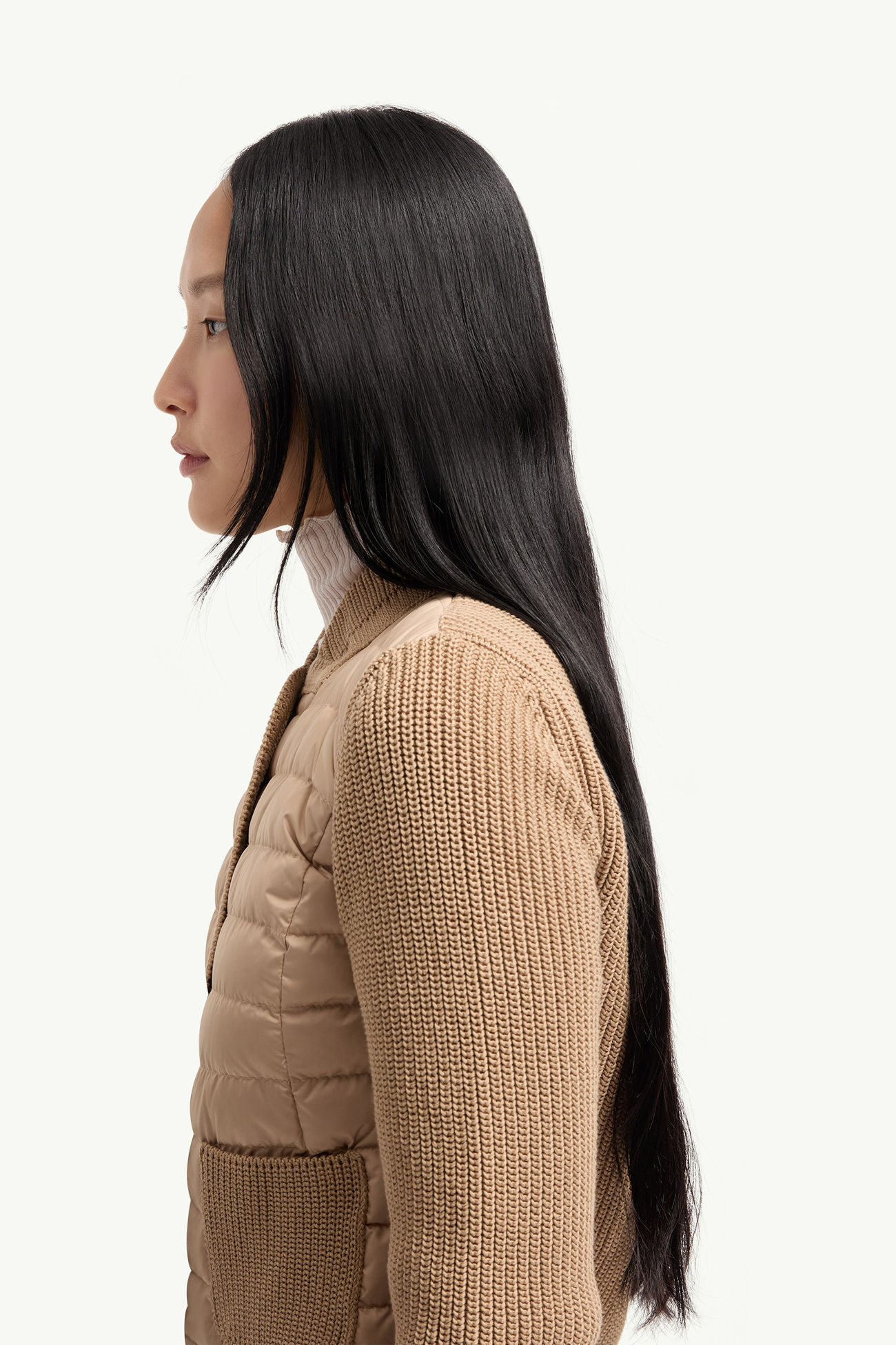 棉質夾層開襟毛衣 女士 米色 Moncler 1