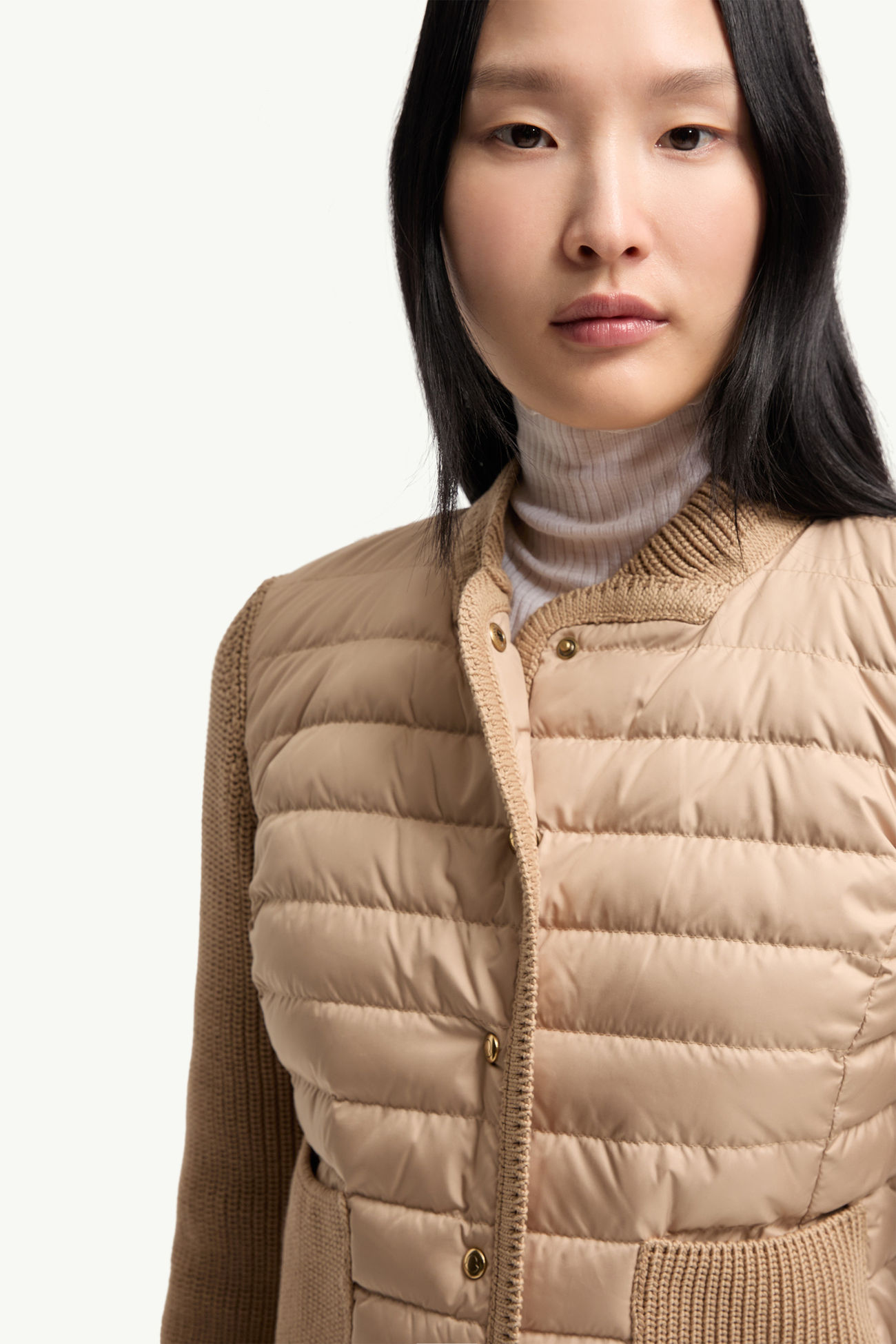 Cotton Padded Cardigan Women Beige Moncler 5