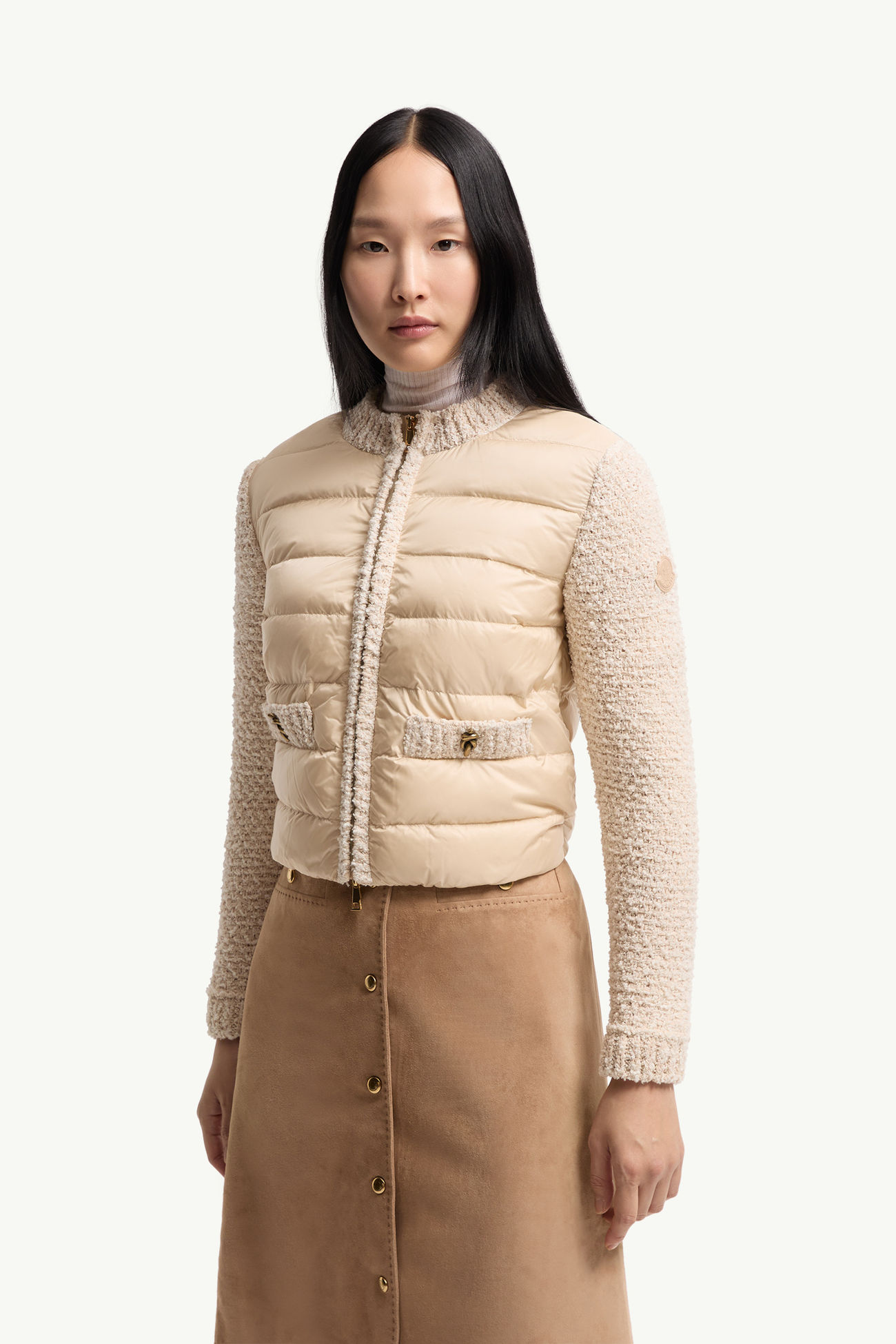 Padded Zip-Up Cardigan Women Light Beige Moncler 3