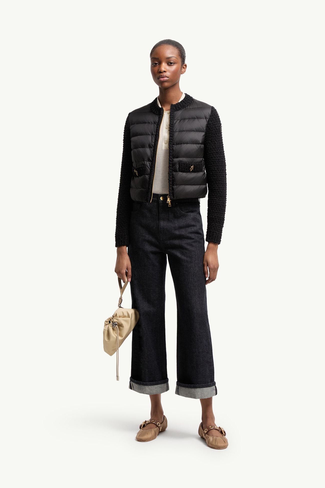 Gepolsterte Strickjacke mit Reißverschluss Damen Schwarz Moncler 0