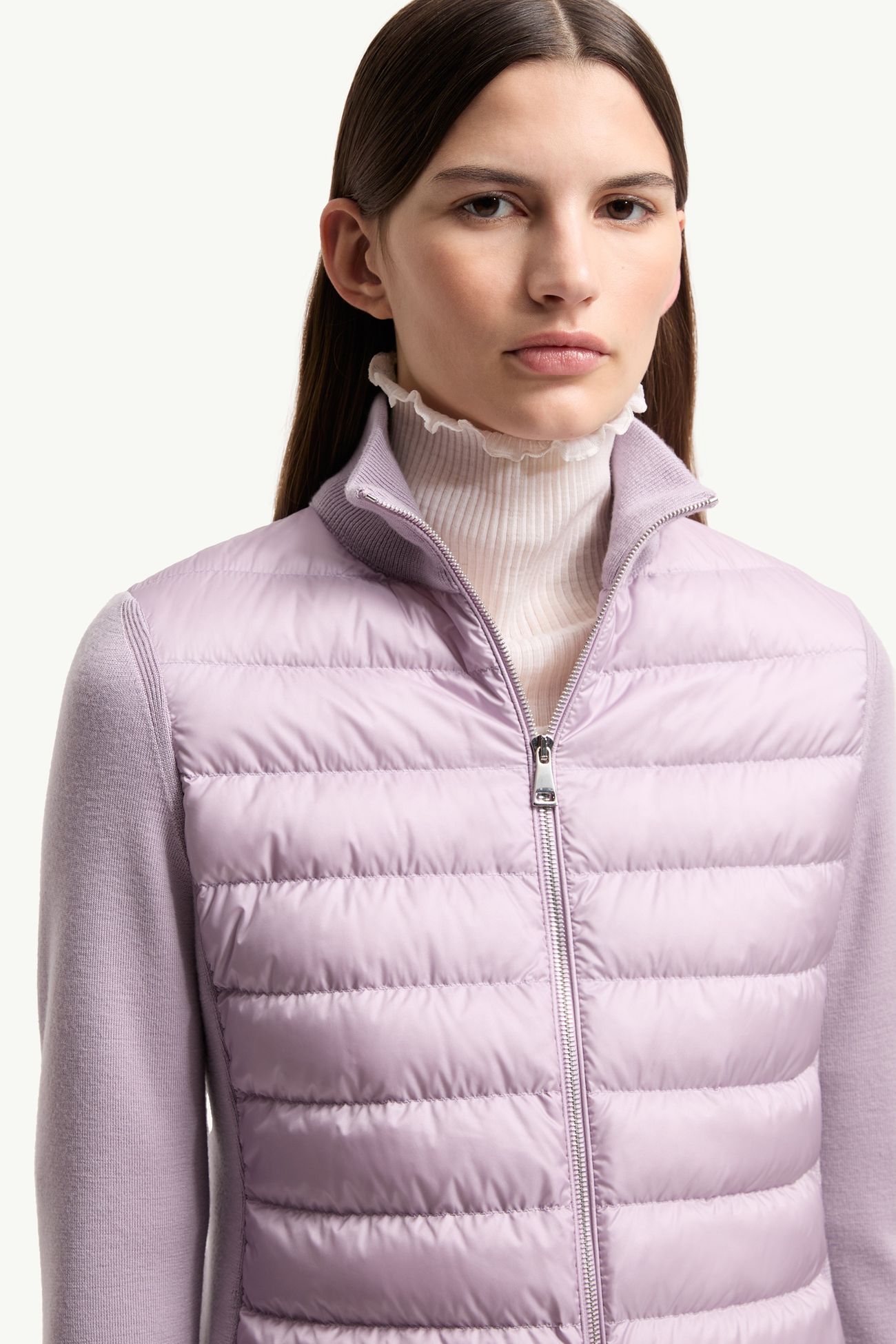 Cardigan zippé matelassé en laine Femmes Lilas Moncler 5