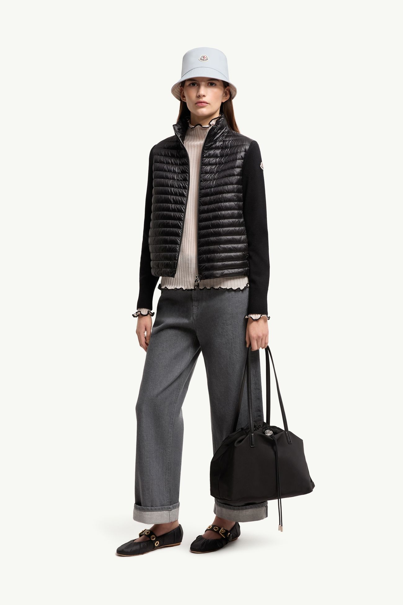 Cardigan imbottito in lana con zip Donna Nero Moncler 0