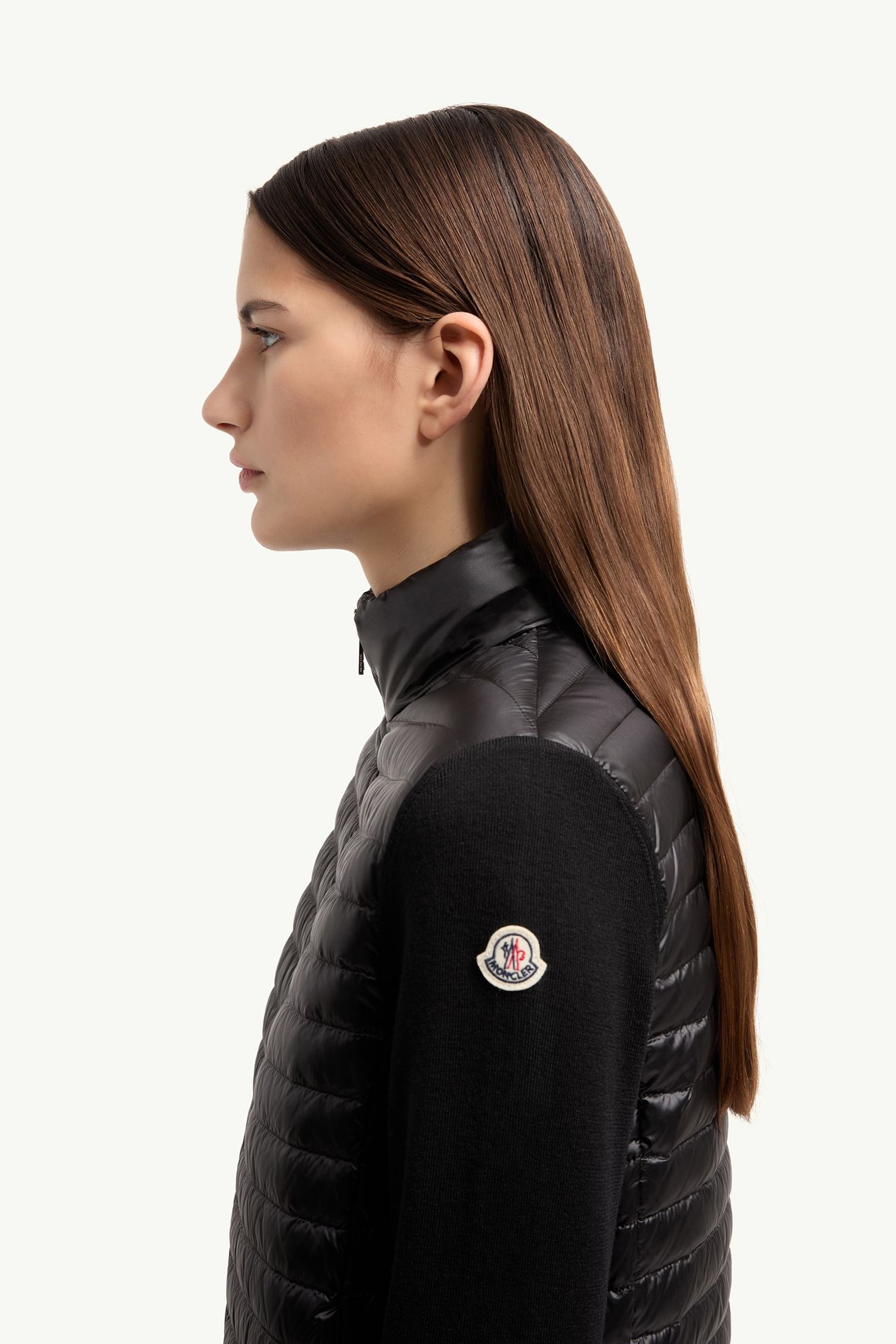 夾層羊毛拉鏈開襟毛衣 女士 黑色 Moncler 1