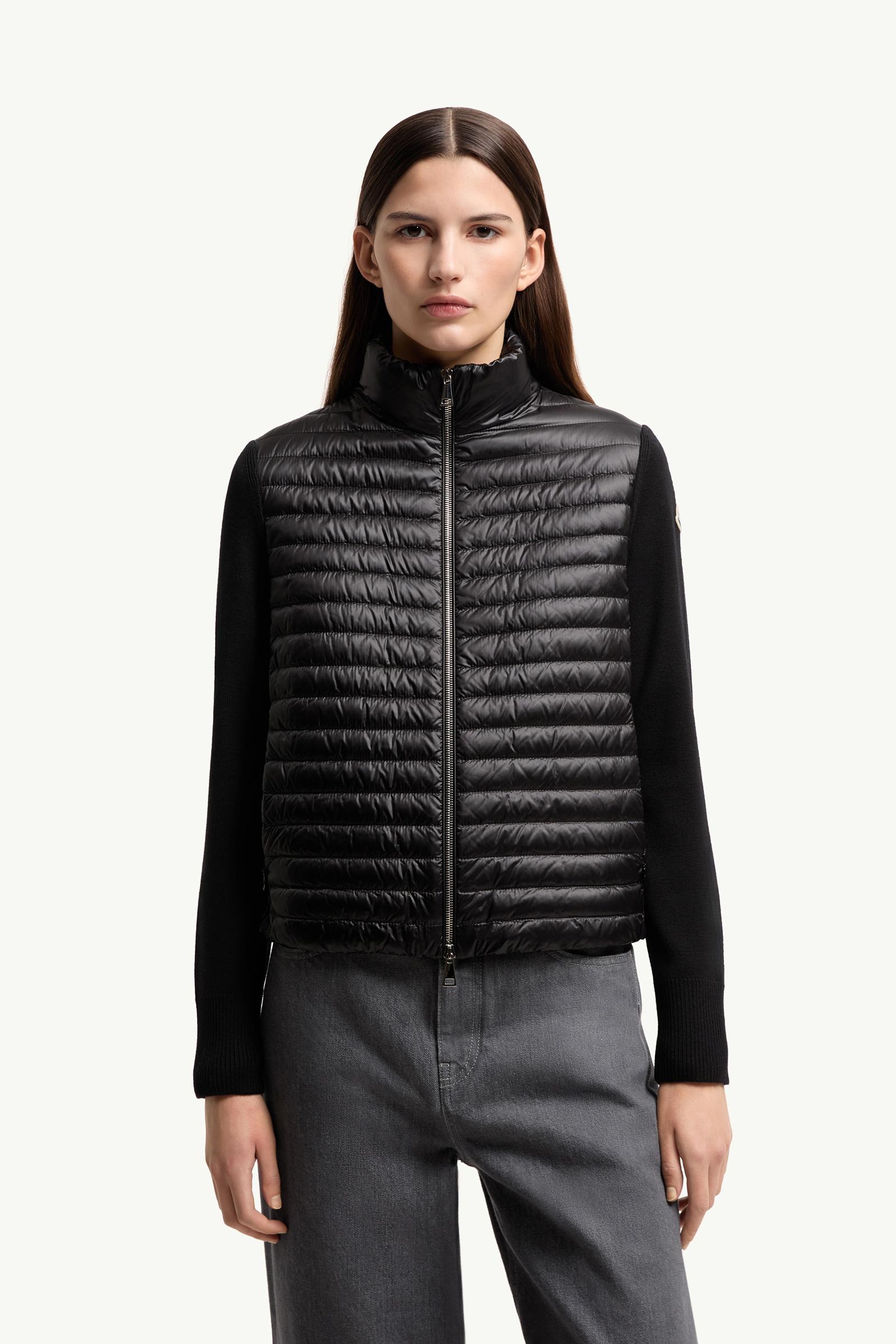 Black Padded Wool Zip-Up Cardigan - Sweaters & Cardigans for Women