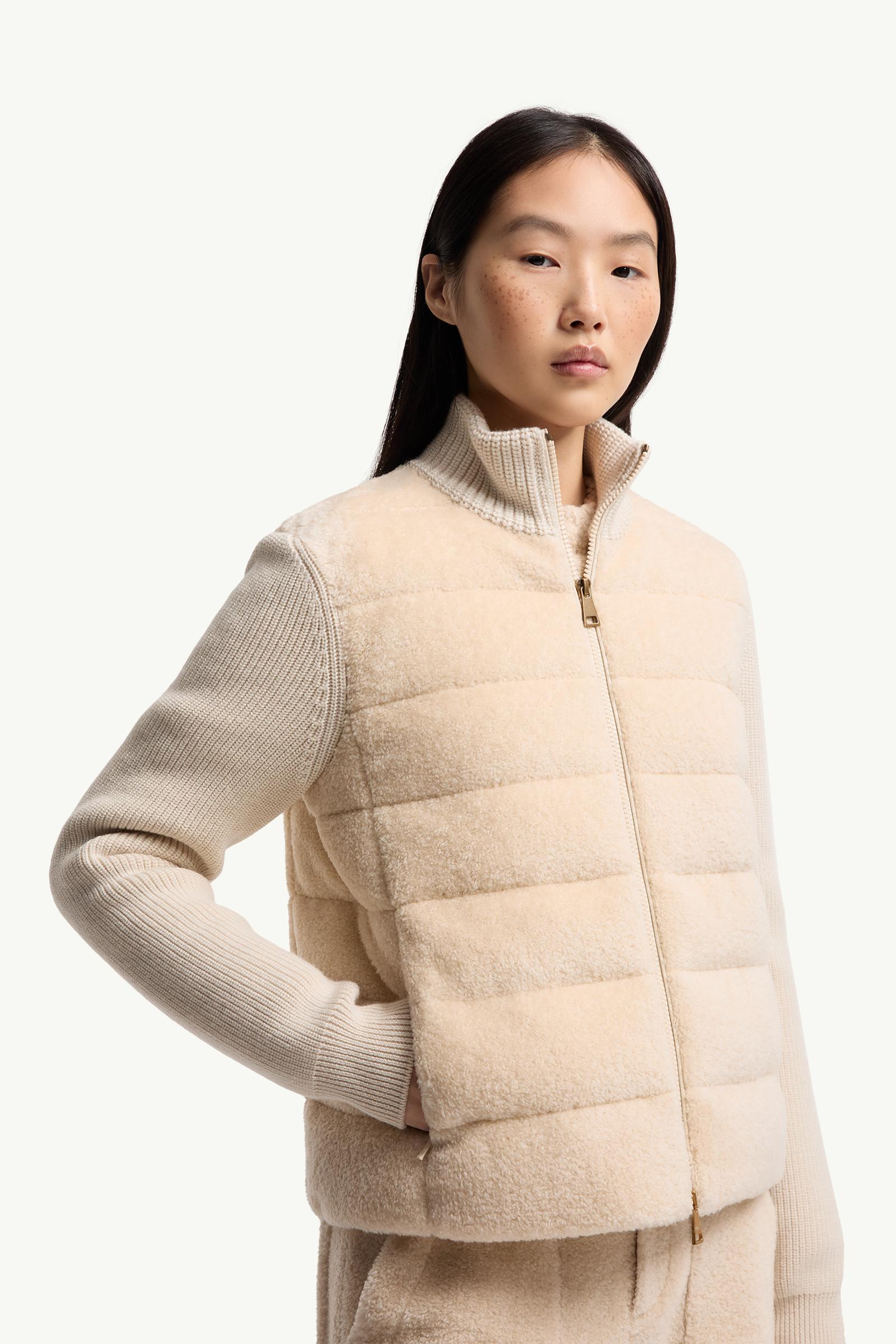 MONCLER クリーム色 ジッパーセーター White Ivory Padded Teddy & Wool Zip-Up Cardigan - Sweaters