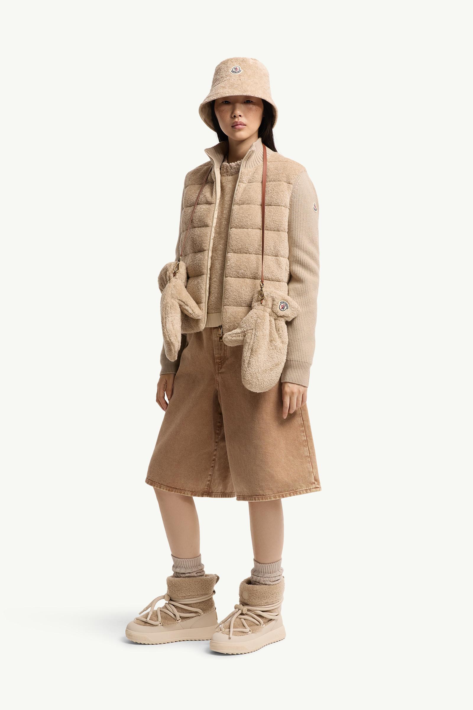 Light Beige Padded Teddy & Wool Zip-Up Cardigan - Sweaters
