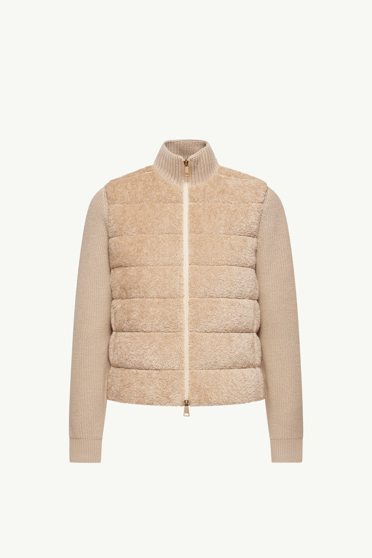 Cárdigan con cremallera acolchado de tejido efecto peluche y lana Mujer Beige Claro Moncler 2