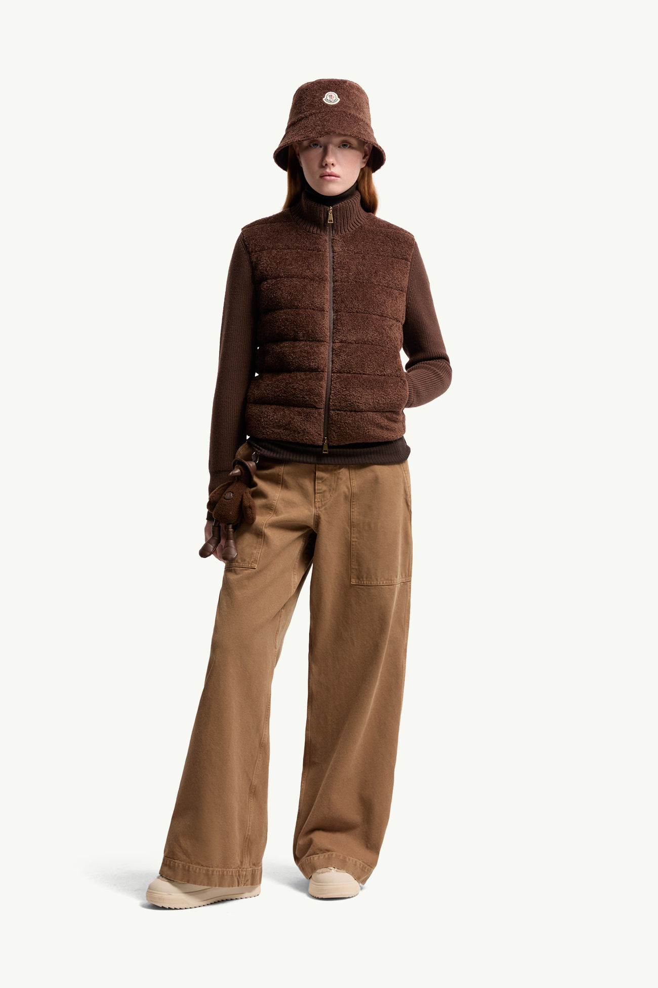 Padded Teddy & Wool Zip-Up Cardigan Women Brown Moncler 0