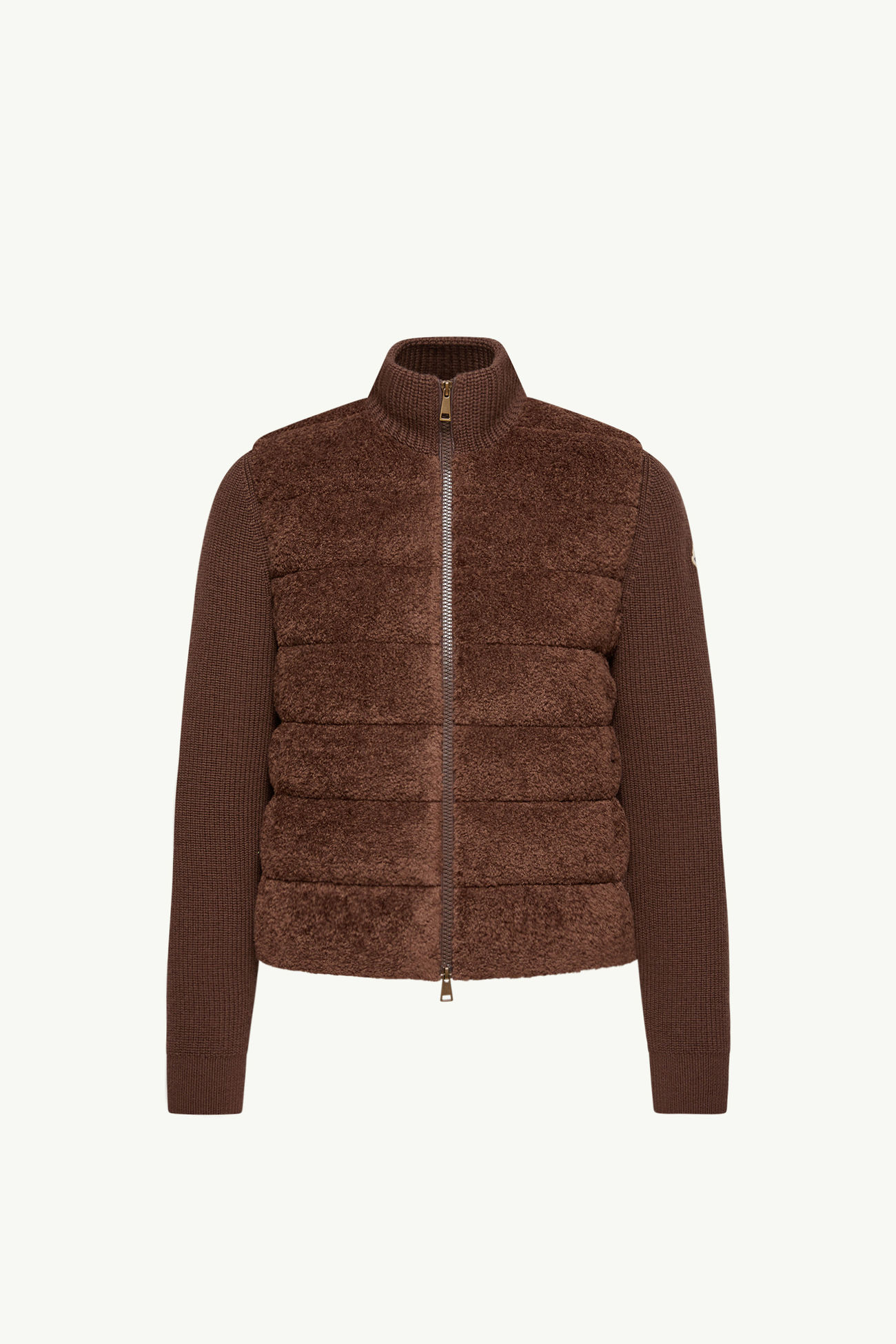 Padded Teddy & Wool Zip-Up Cardigan Women Brown Moncler 2
