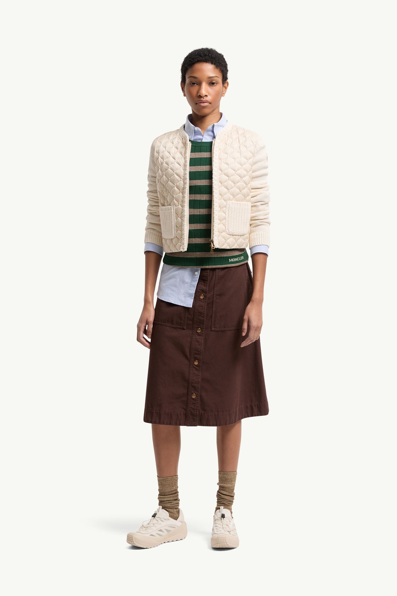 Cardigan imbottito con zip e trapuntatura geometrica Donna Bianco Moncler 0