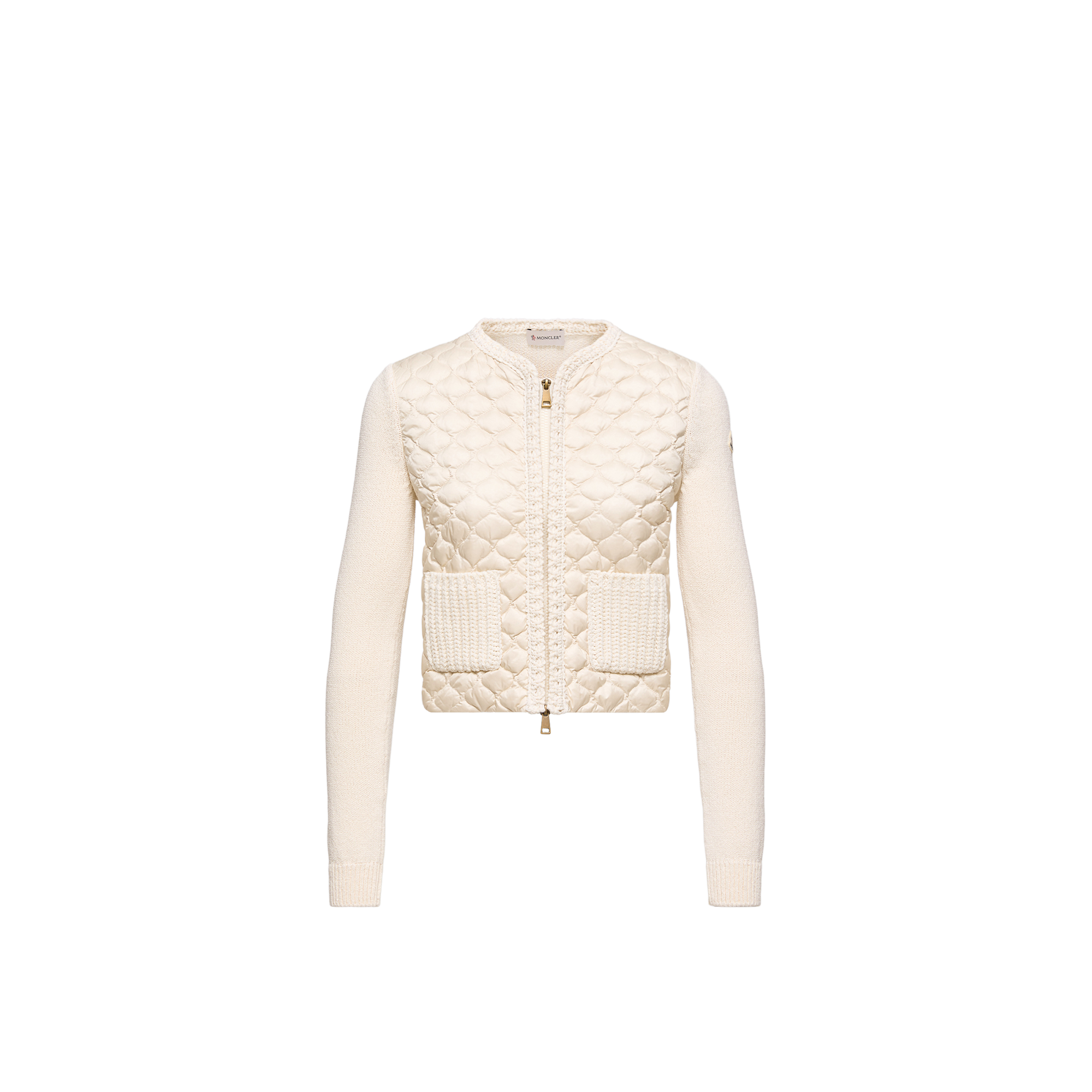 Moncler   Geometric-Quilted Padded Zip-Up Cardigan for Women in White, Size: M