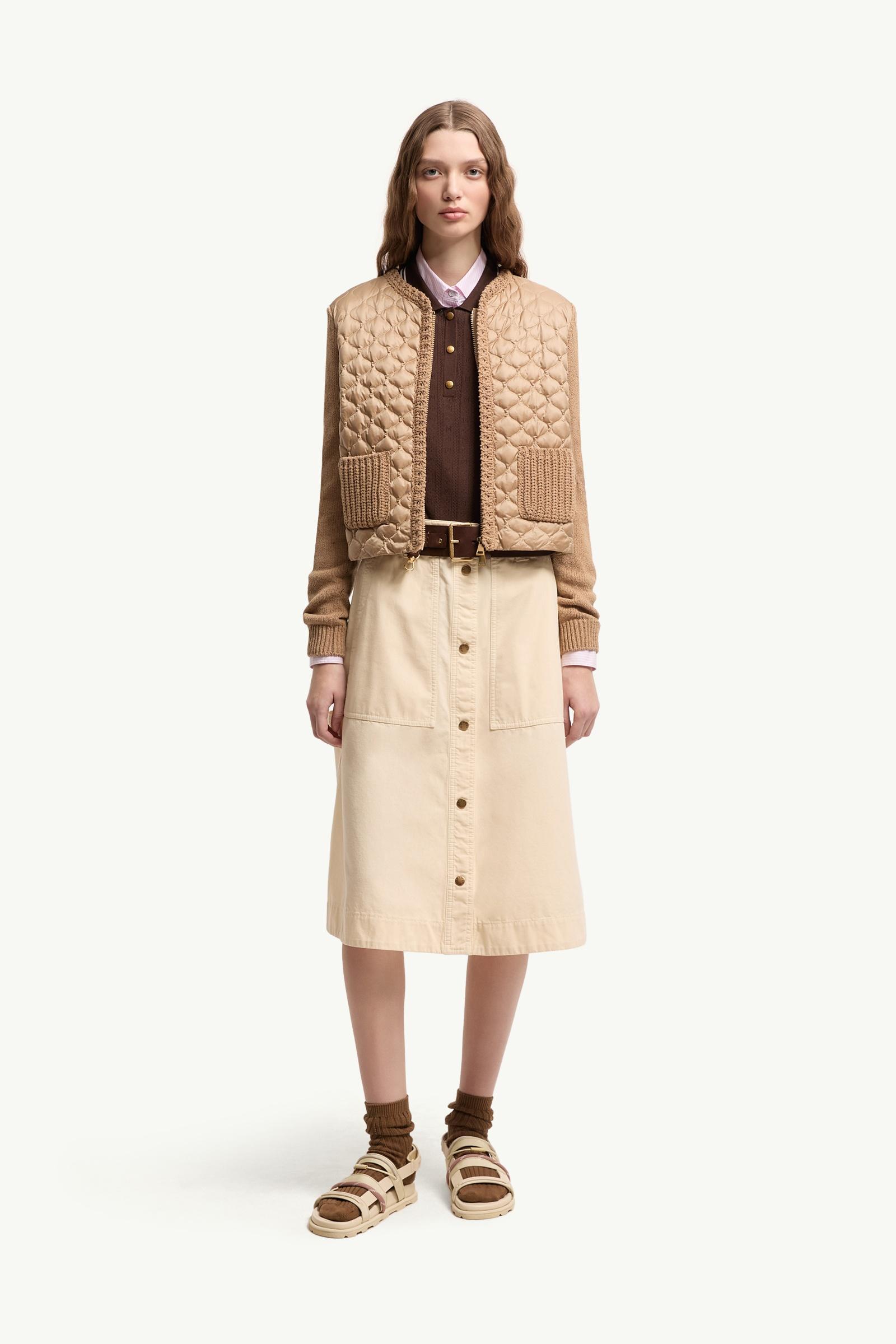 Beige Geometric-Quilted Padded Zip-Up Cardigan - Sweaters