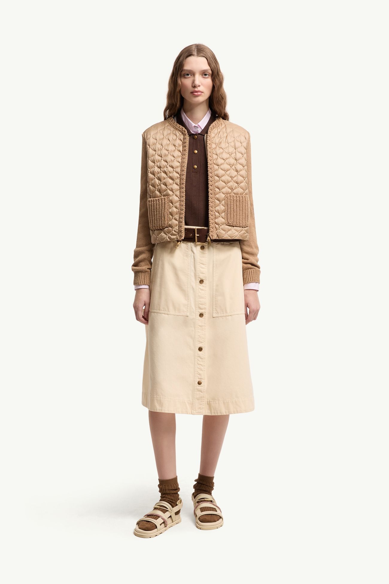 Geometric-Quilted Padded Zip-Up Cardigan Women Beige Moncler 0