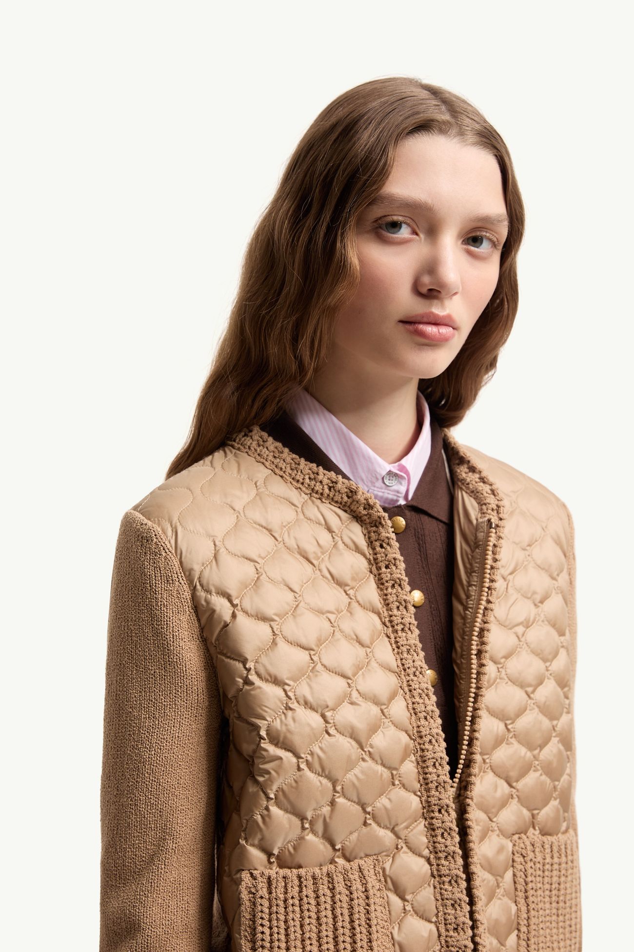 女士几何绗缝加衬拉链开衫 女士 米色 Moncler 5