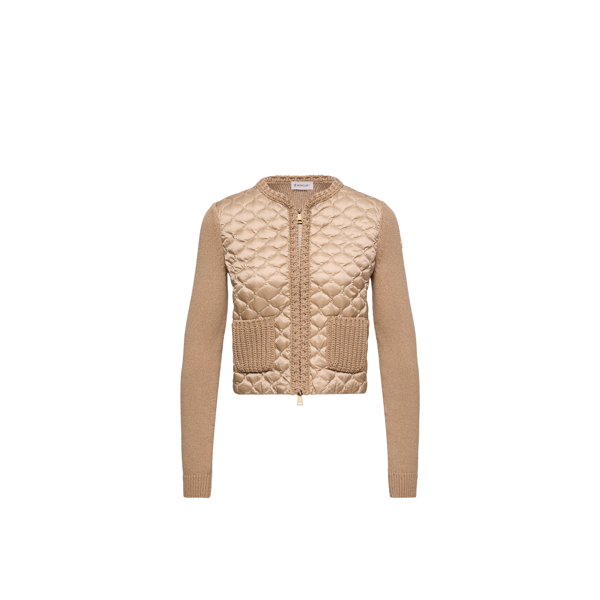 Moncler   Geometric-Quilted Padded Zip-Up Cardigan for Women in Beige, Size: M