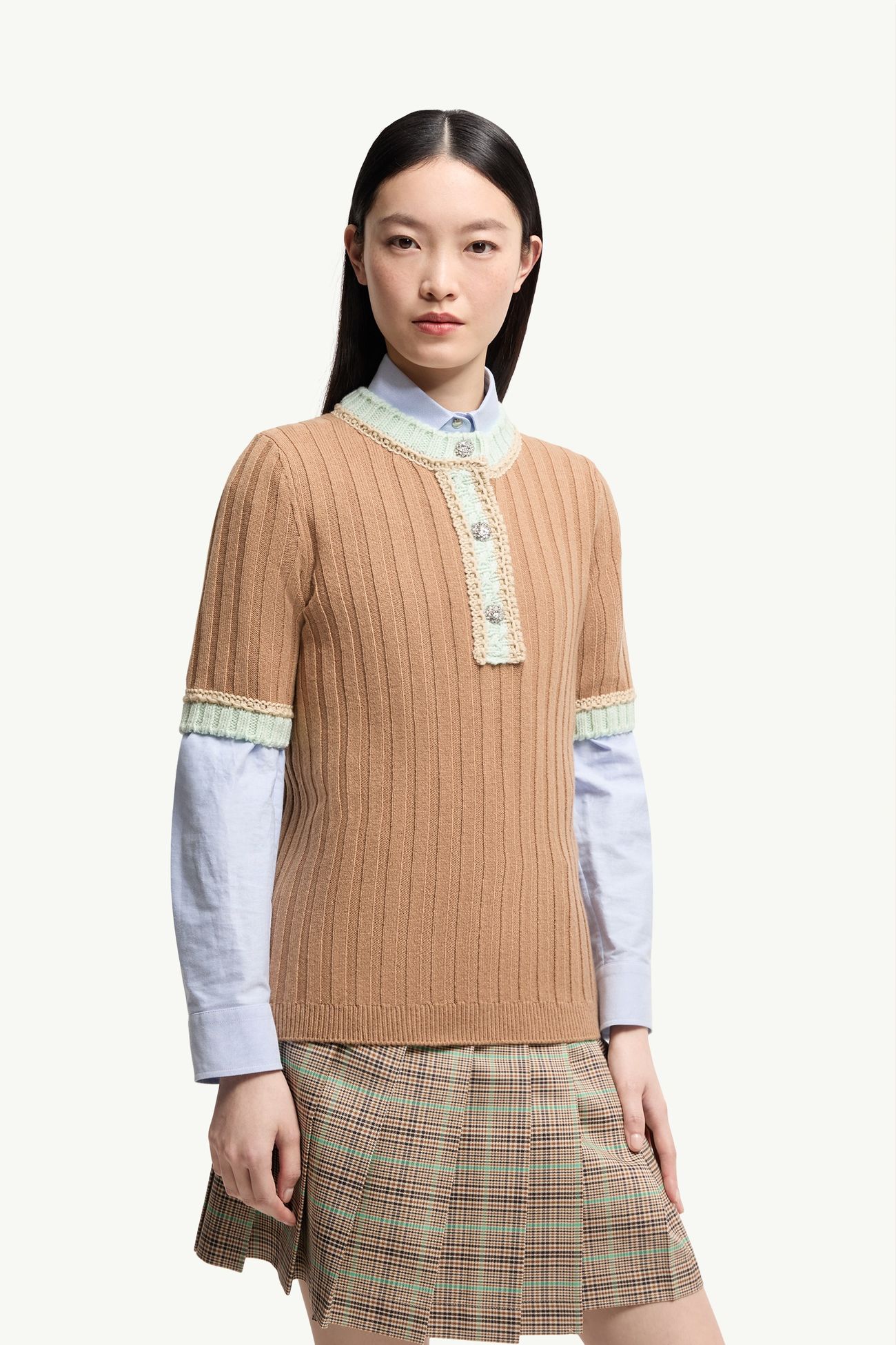 珠寶鈕扣羊毛羊絨毛衣 女士 駱駝米色 Moncler 3