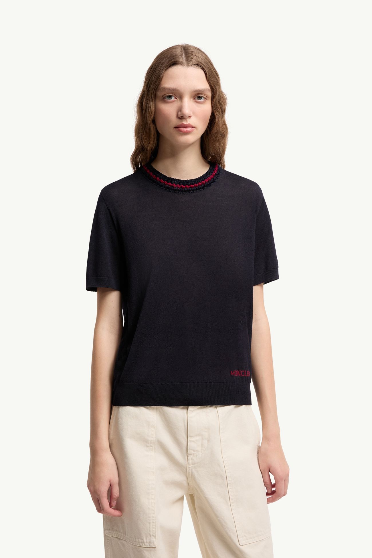 Maglia in lana con logo jacquard Donna Blu Navy Moncler 3