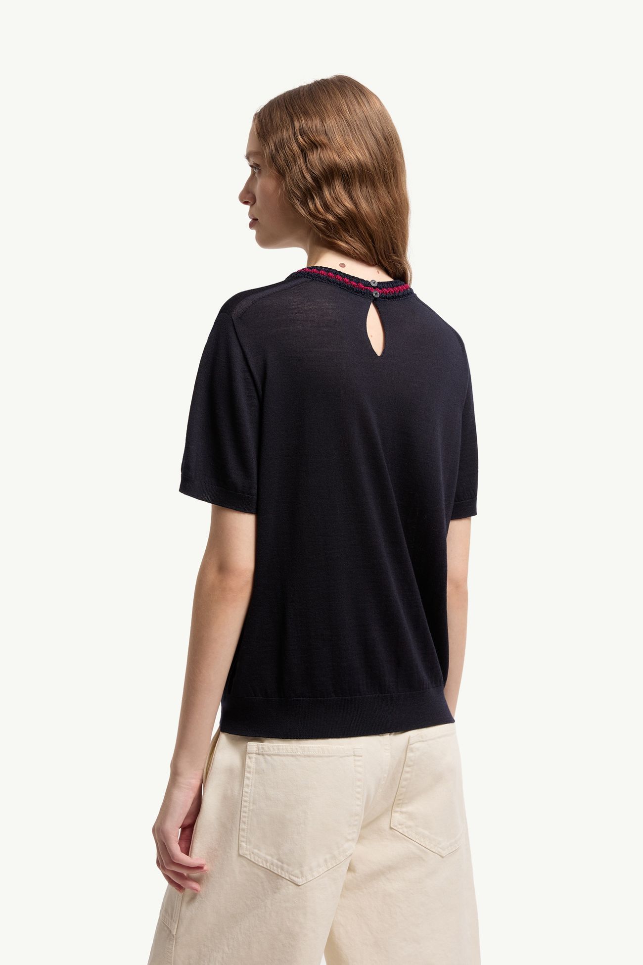 Jersey de lana con logotipo de jacquard Mujer Azul marino Moncler 4