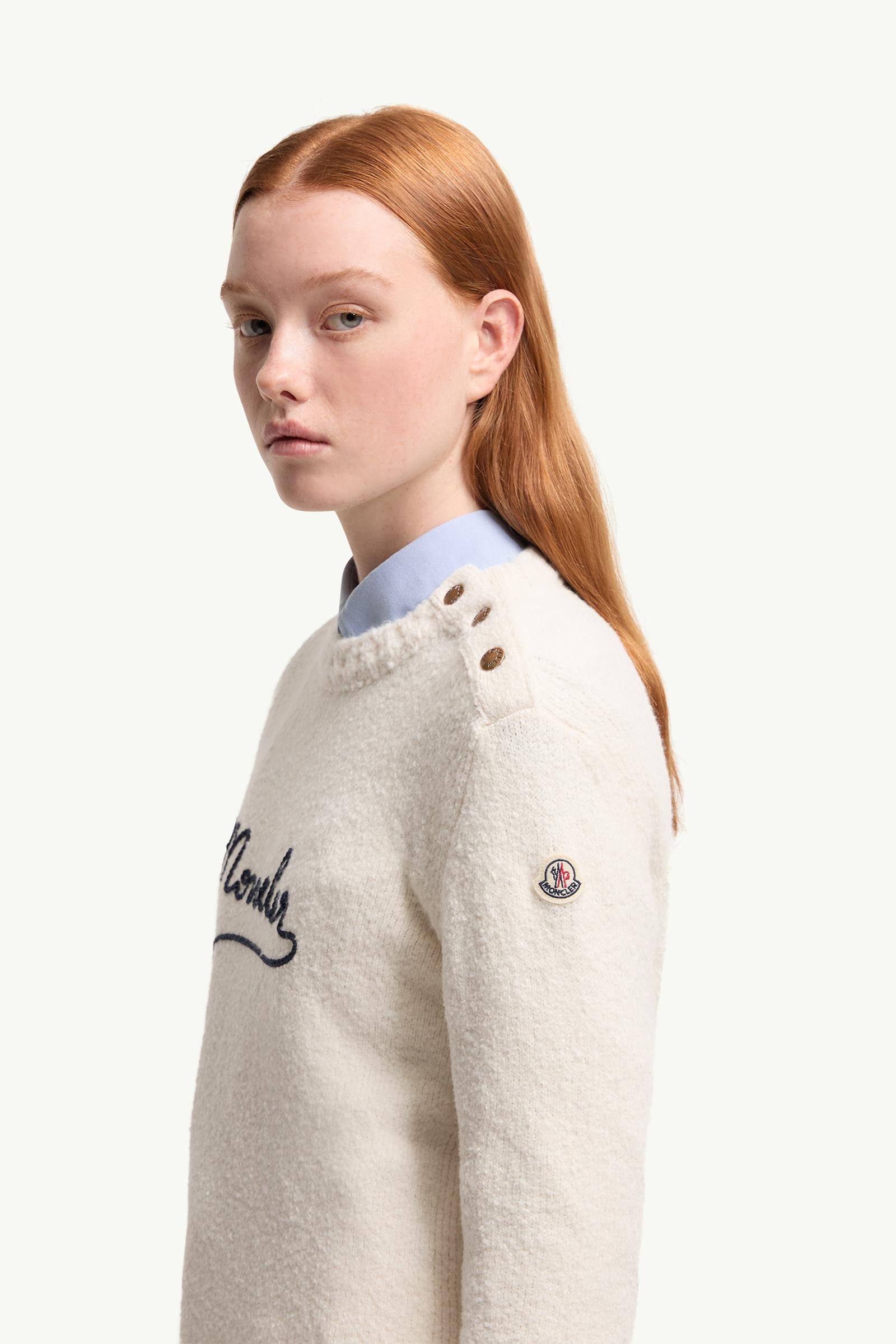White Embroidered Logo Cotton Blend Sweater - Sweaters & Cardigans