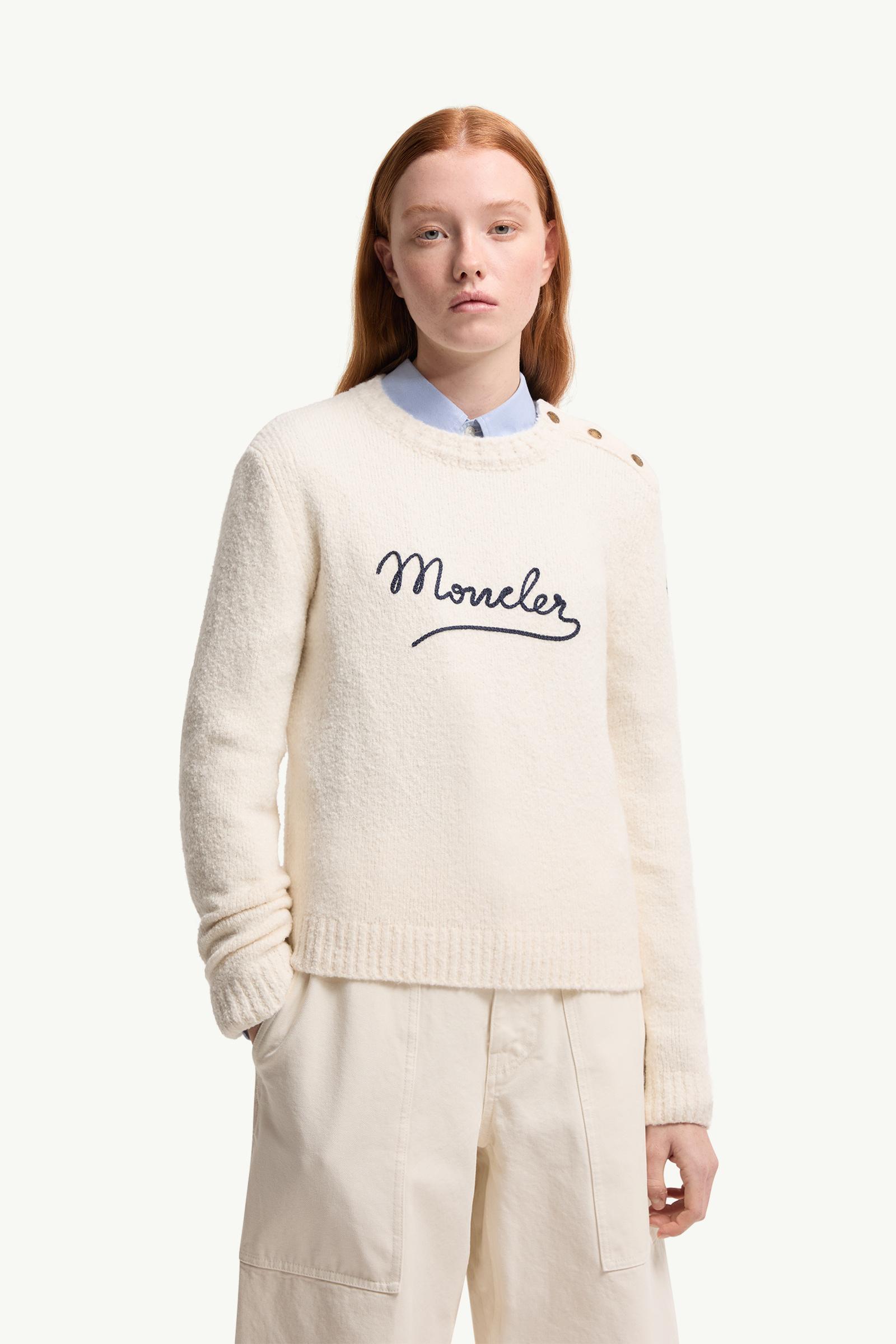 White Embroidered Logo Cotton Blend Sweater - Sweaters & Cardigans