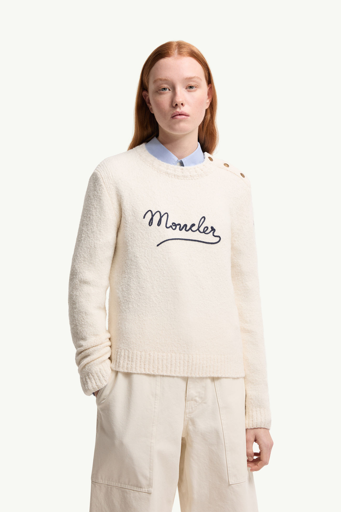 Maglione in misto cotone con logo ricamato Donna Bianco Moncler 3