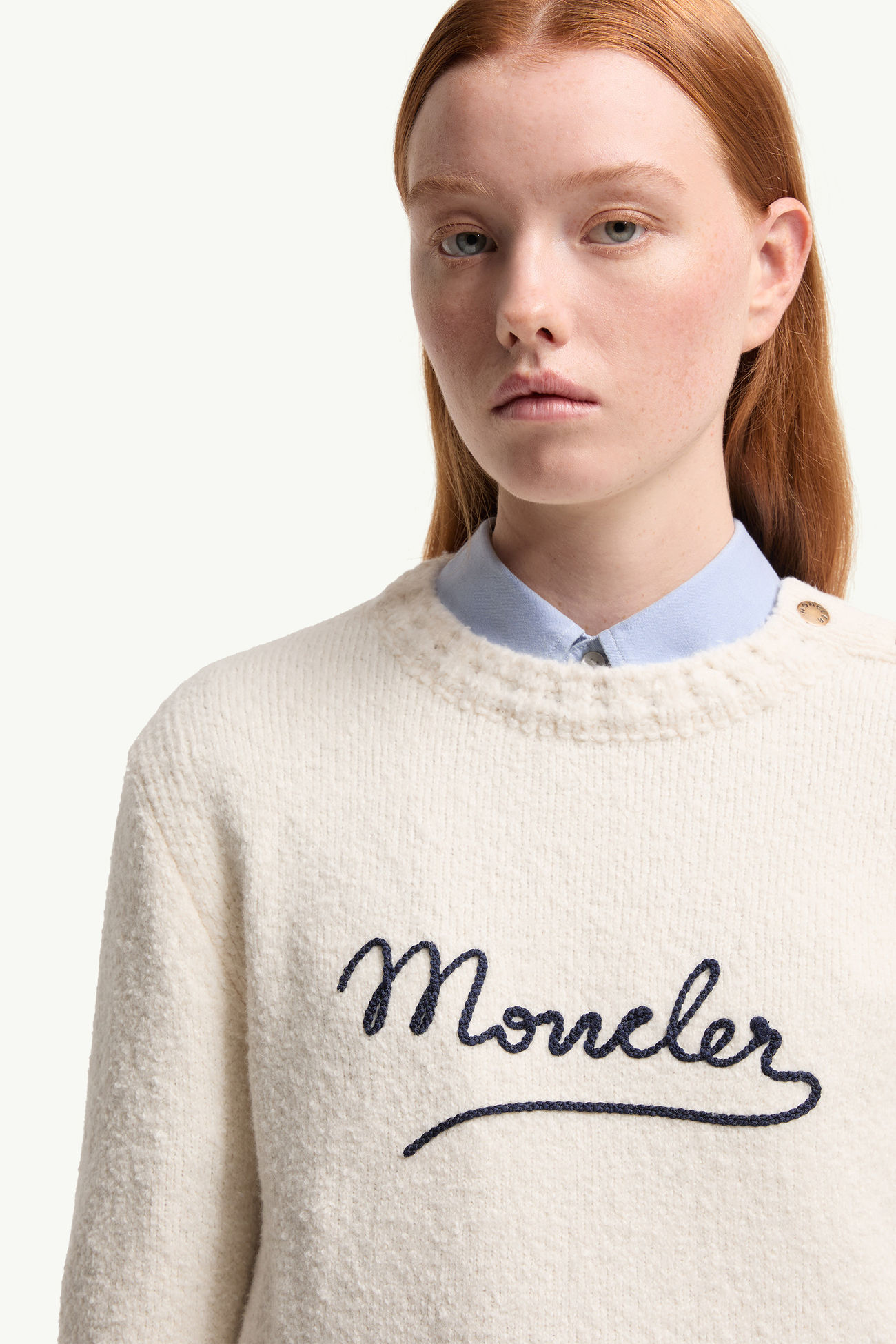 Maglione in misto cotone con logo ricamato Donna Bianco Moncler 5