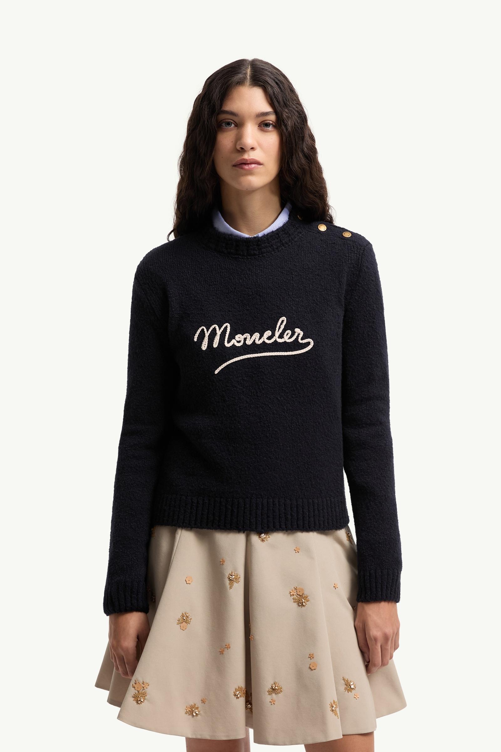 Navy Blue Embroidered Logo Cotton Blend Sweater - Sweaters