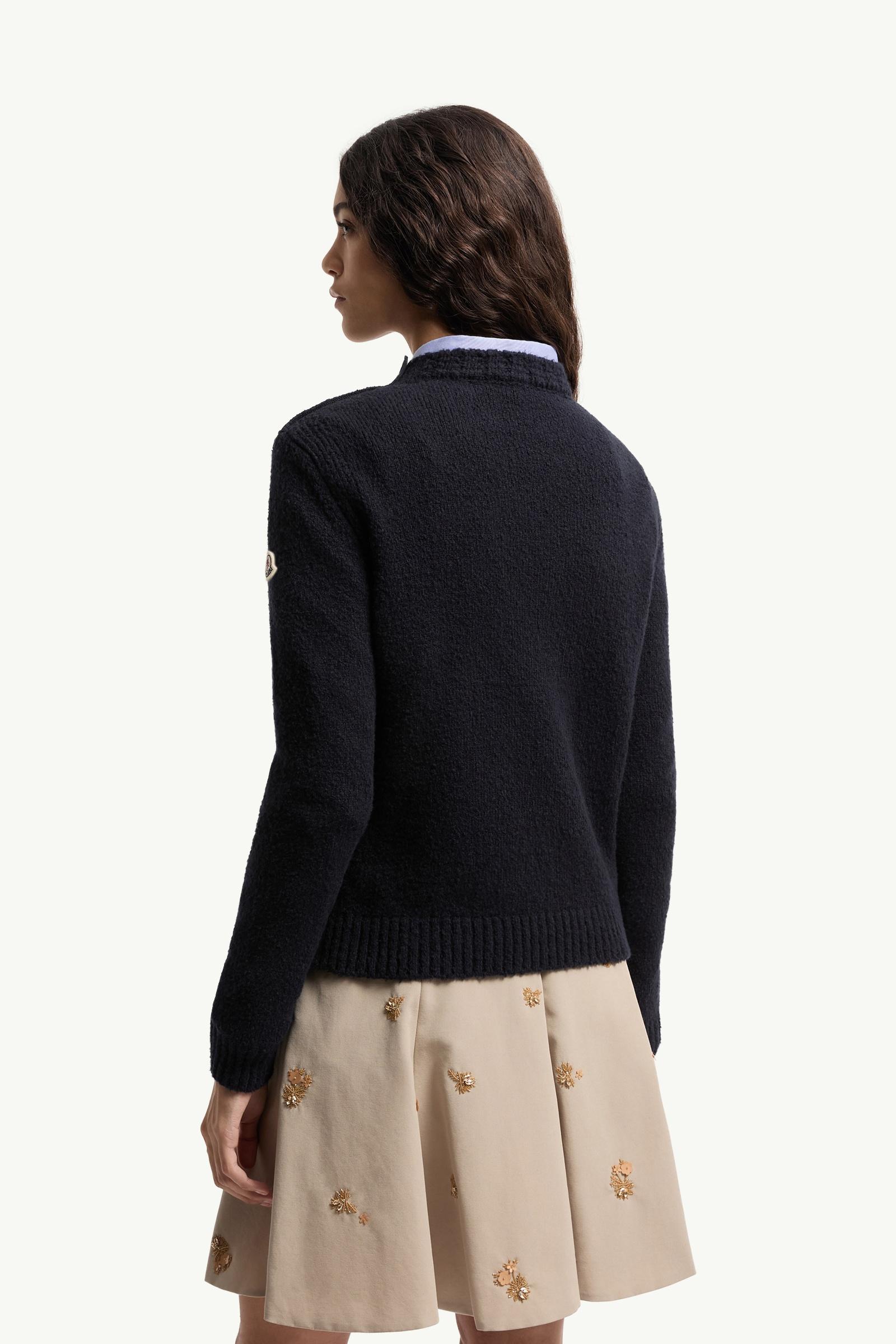 Navy Blue Embroidered Logo Cotton Blend Sweater - Sweaters