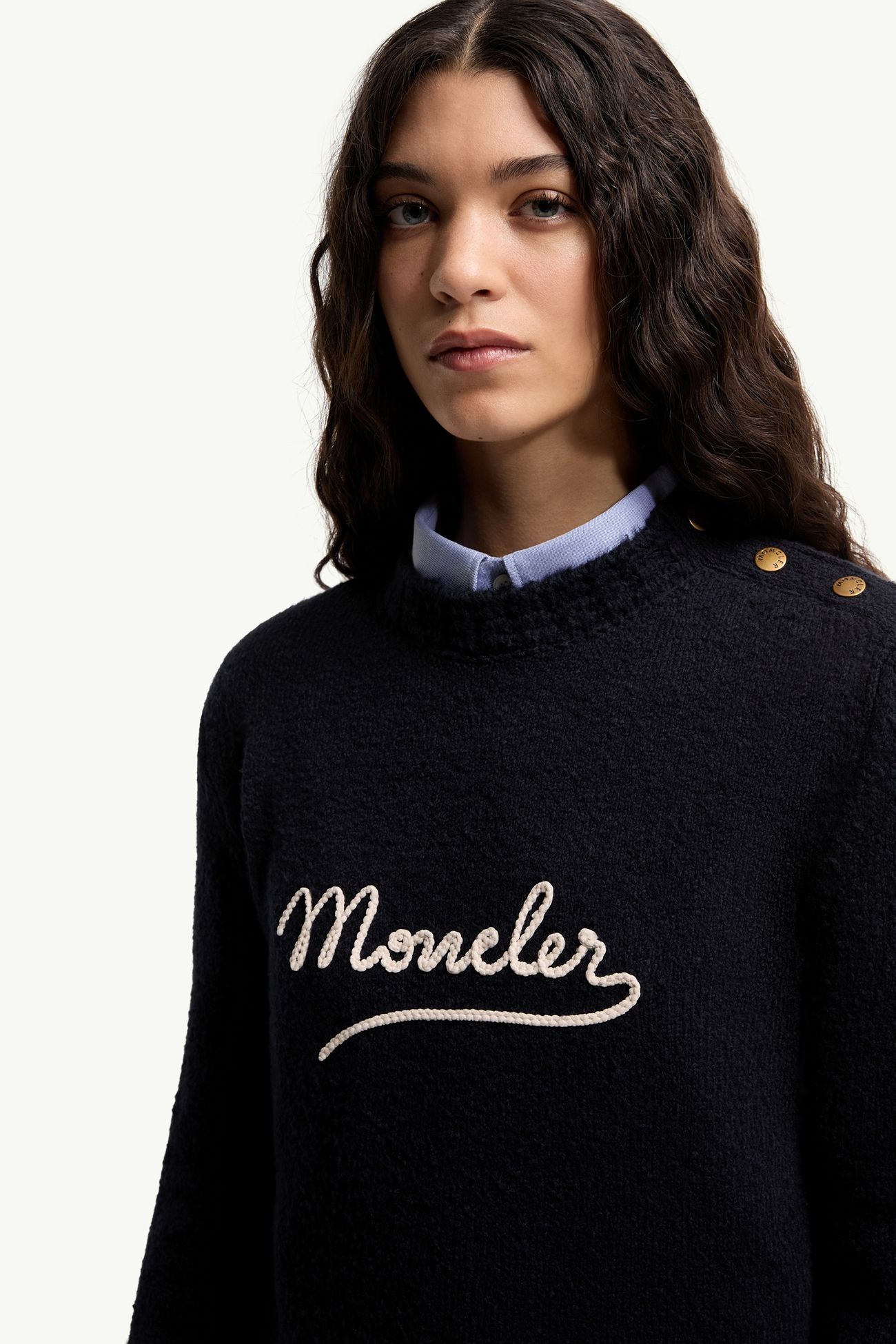 Maglione in misto cotone con logo ricamato Donna Blu Navy Moncler 5
