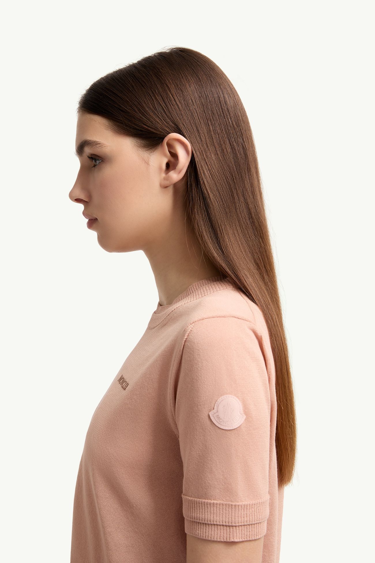 Camiseta de algodón con ribete doble Mujer Rosado claro Moncler 1