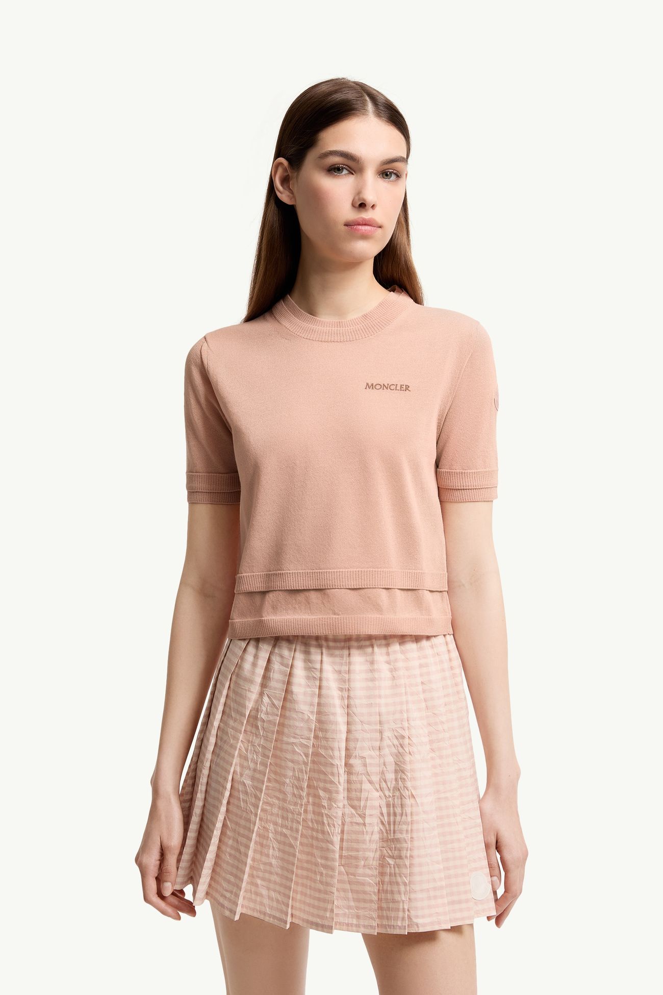 Double-Trimmed Cotton T-Shirt Women Light Pink Moncler 3