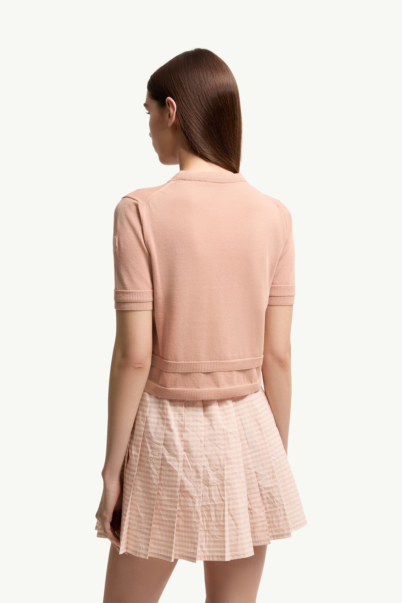 T-shirt en coton à double bordure Femmes Rose Clair Moncler 4