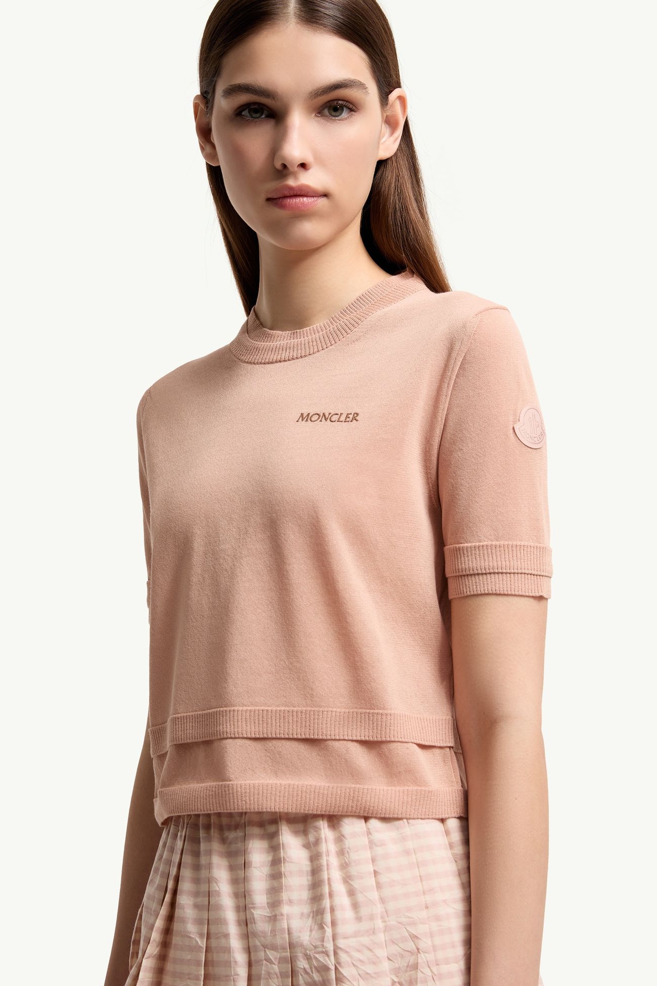 T-Shirt aus Baumwolle mit doppeltem Besatz Damen Hellpink Moncler 5