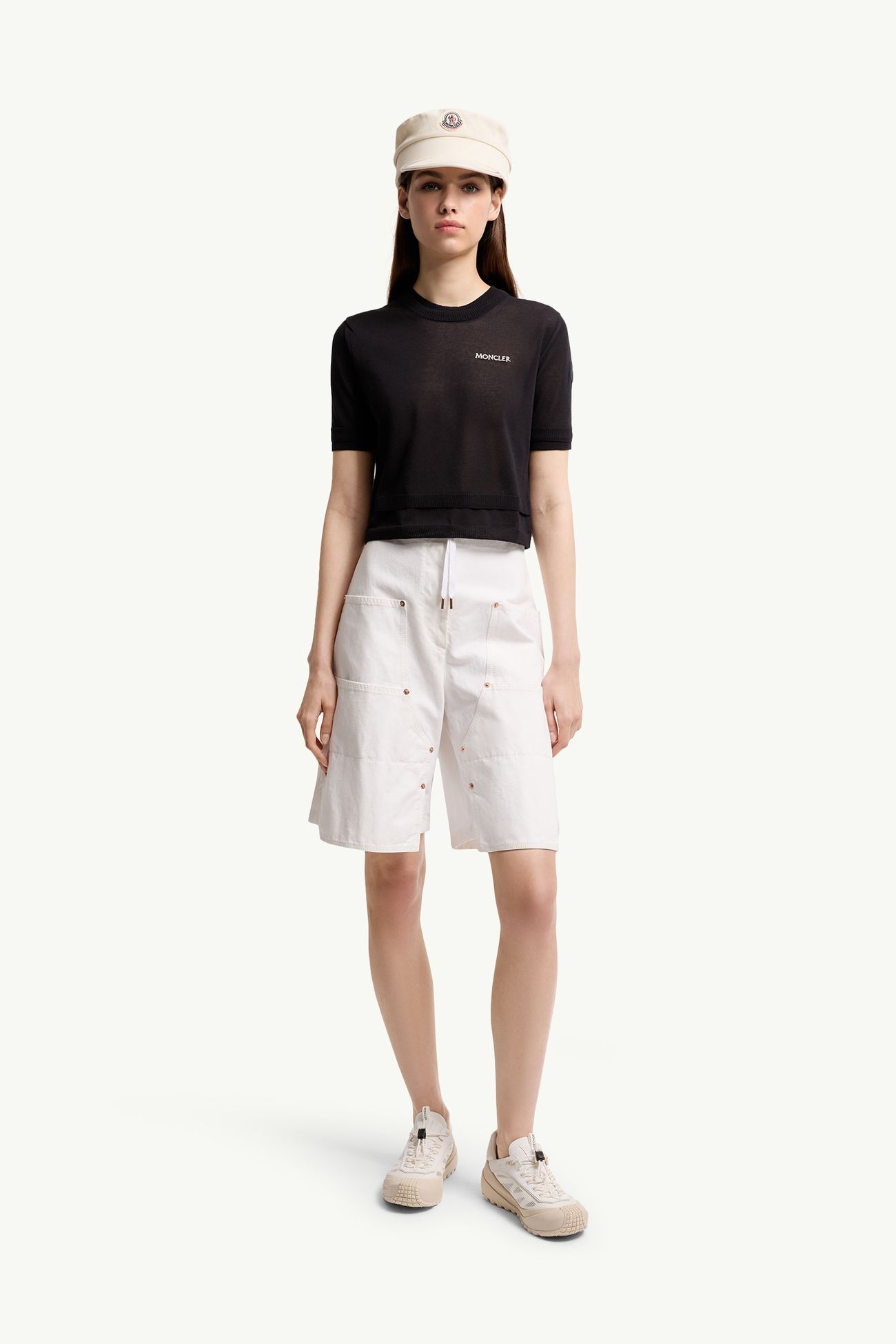 Camiseta de algodón con ribete doble Mujer Azul oscuro Moncler 0