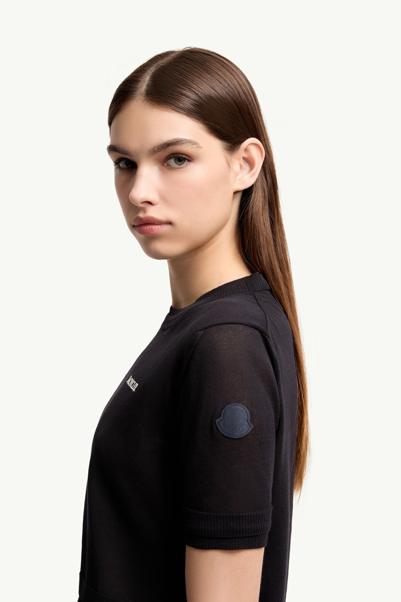 T-shirt en coton à double bordure Femmes Bleu foncé Moncler 1