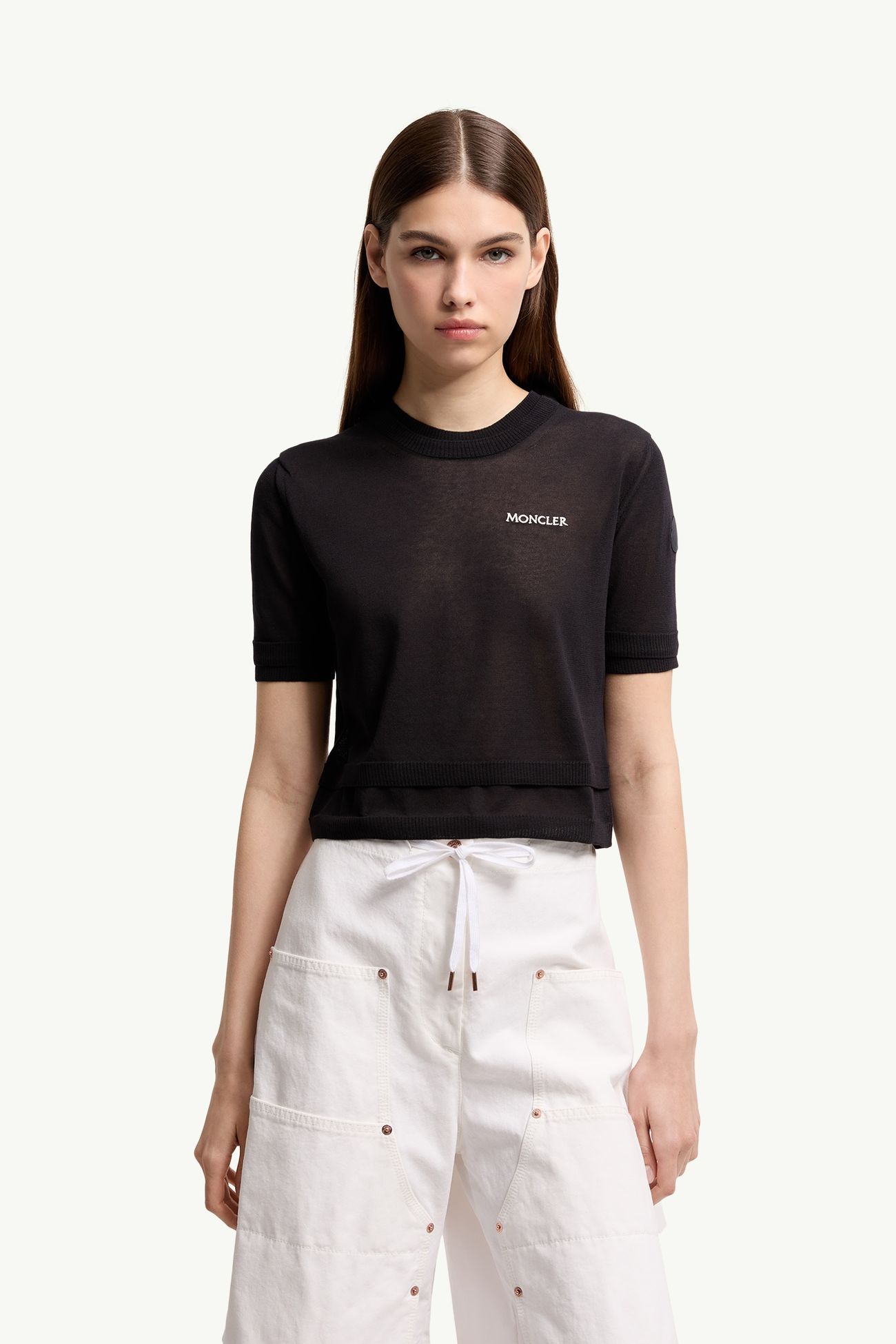 T-Shirt aus Baumwolle mit doppeltem Besatz Damen Dunkelblau Moncler 3