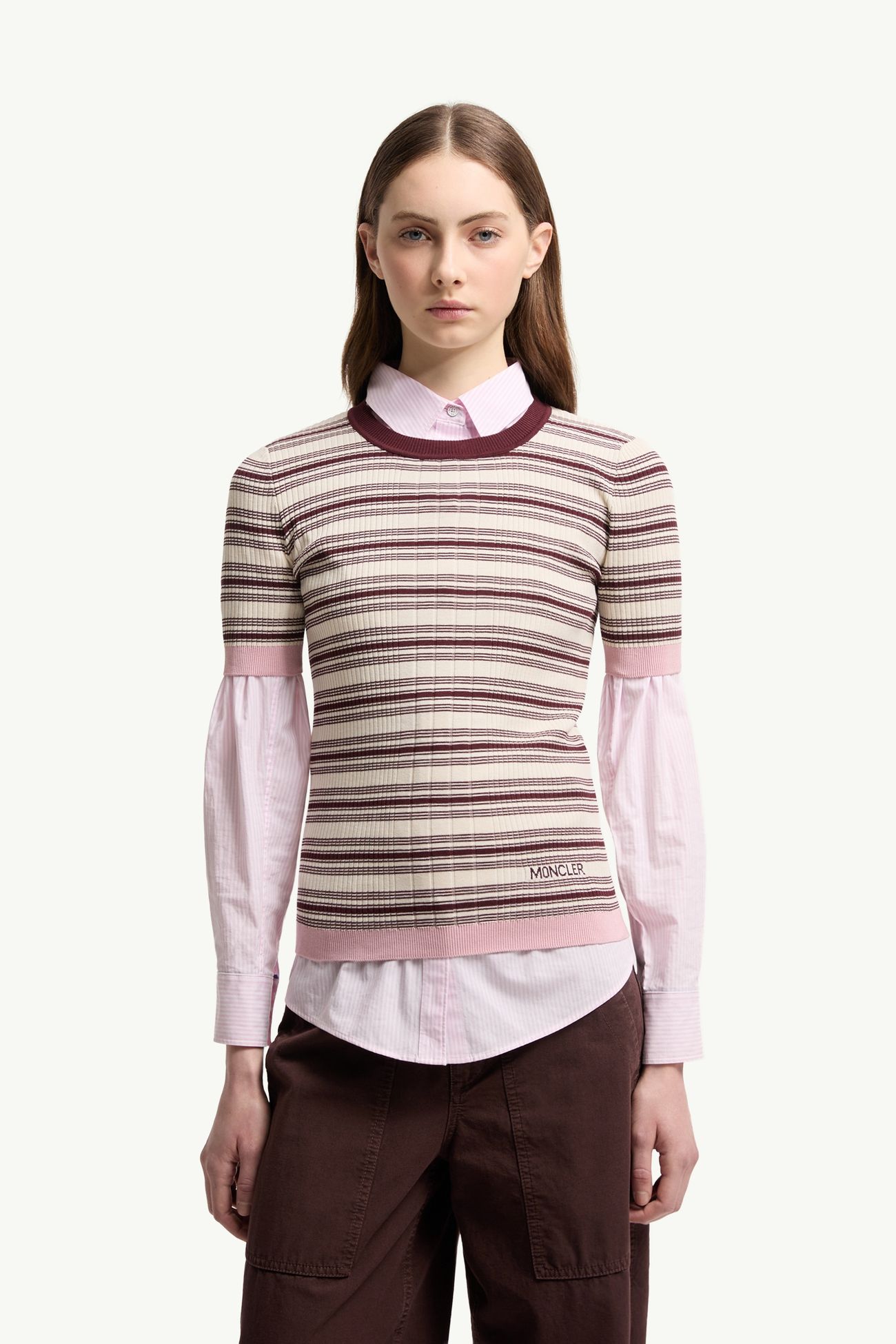 Camiseta de algodón de rayas Mujer Marrón & Blanco Moncler 3