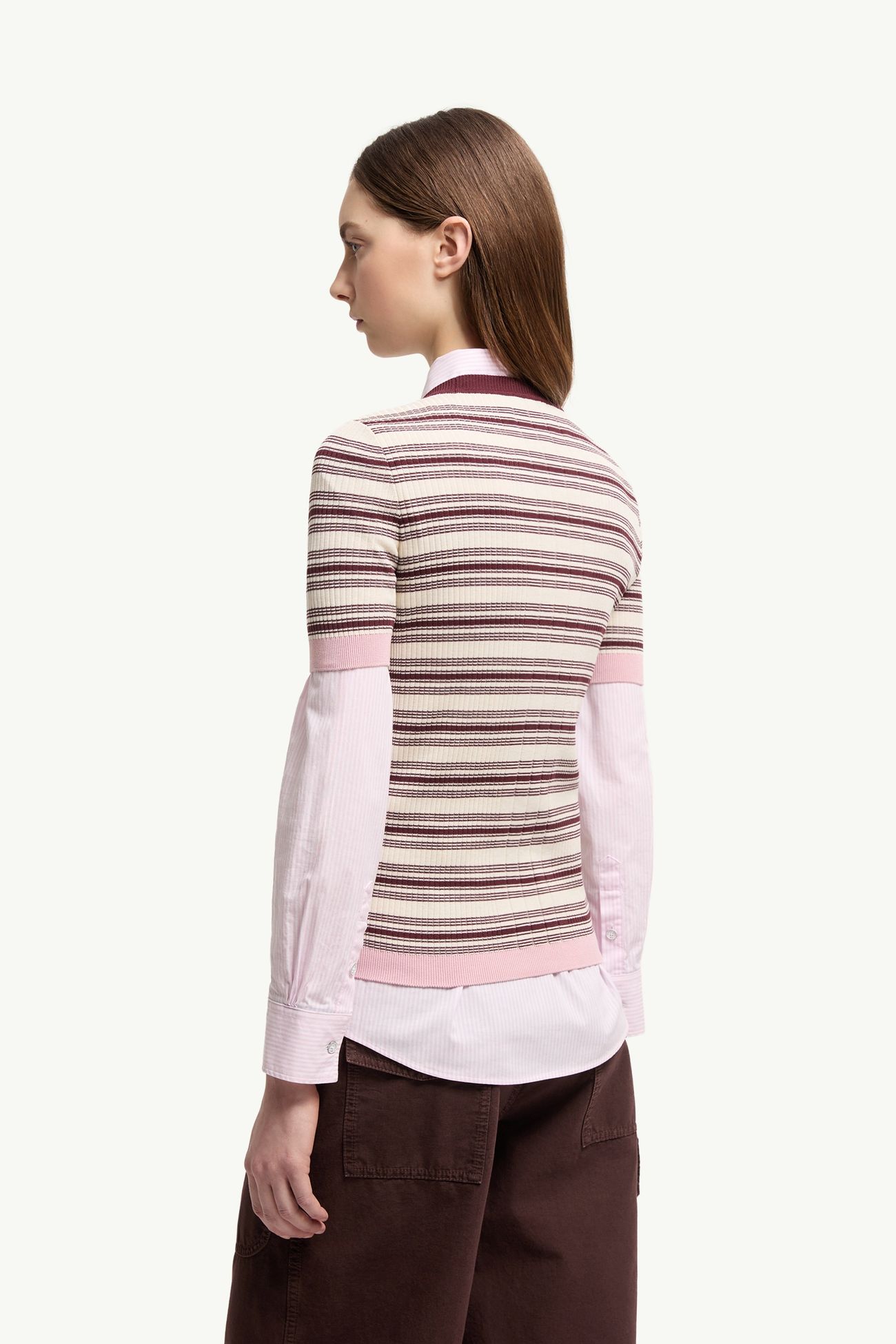 Polo a righe a maniche corte in cotone Donna Bianco & Marrone Moncler 4