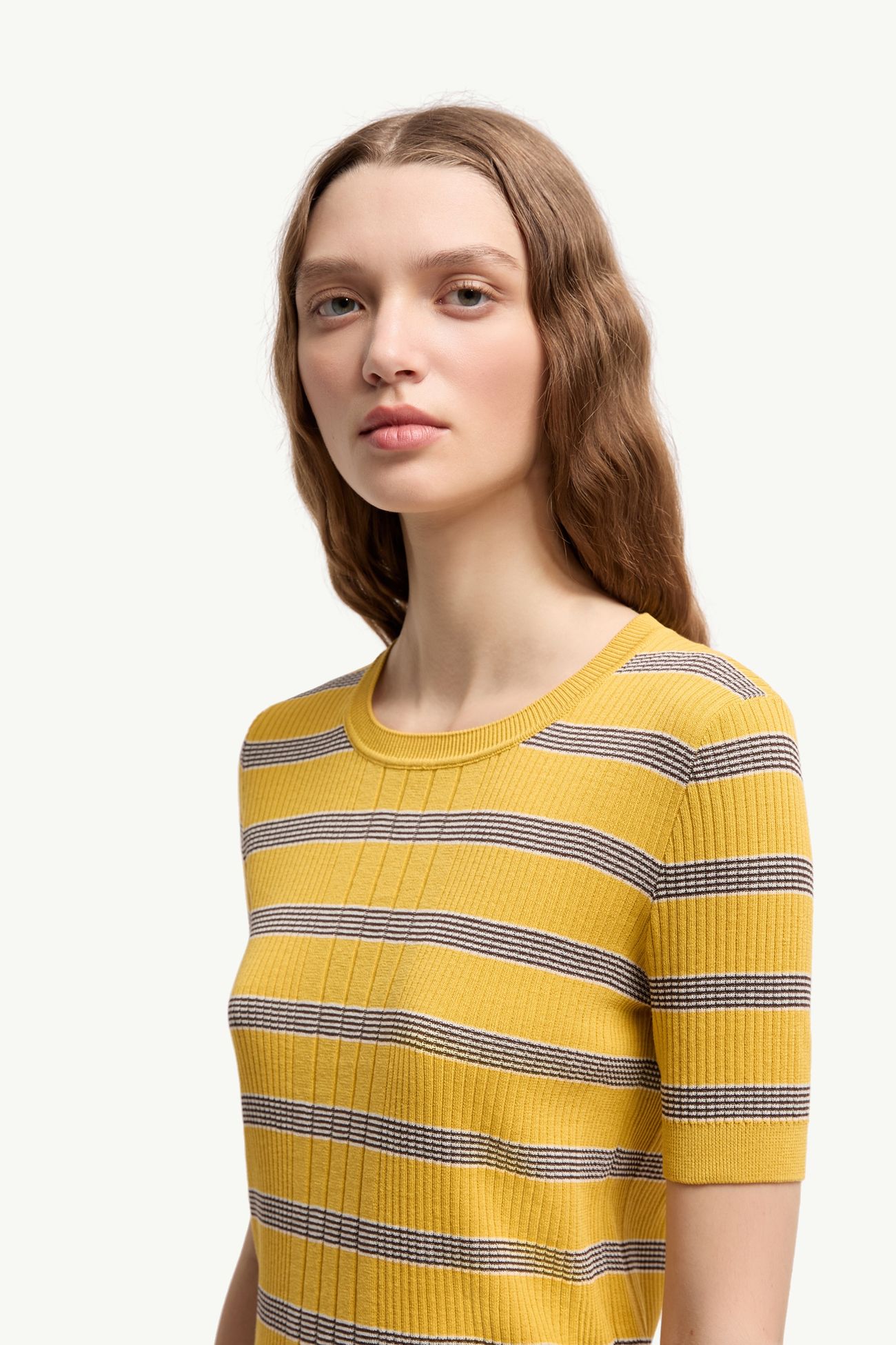 Gestreiftes T-Shirt aus Baumwolle Damen Offwhite & Gelb Moncler 1