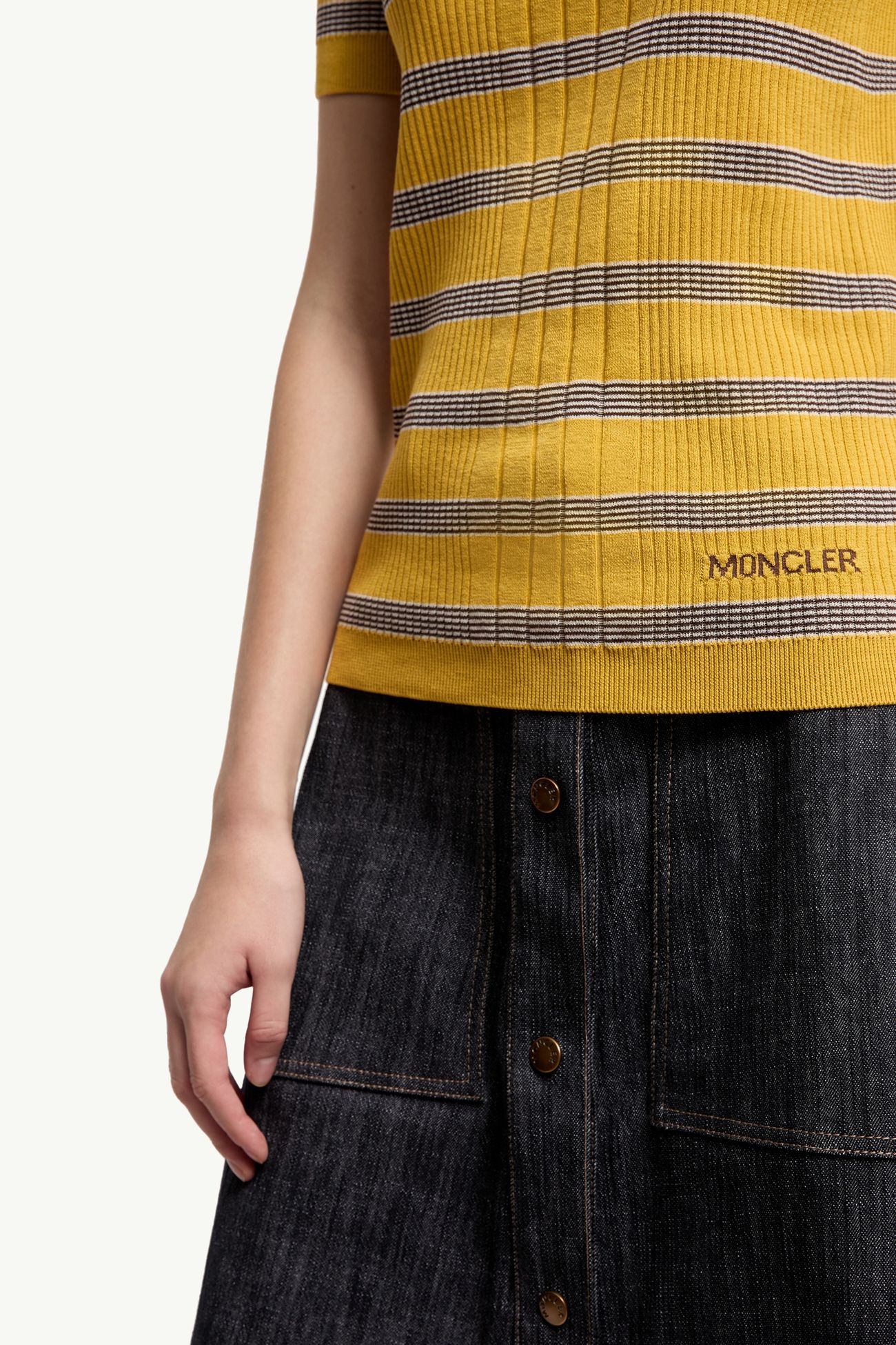 T-Shirt en coton rayé Femmes Blanc Cassé & Jaune Moncler 5